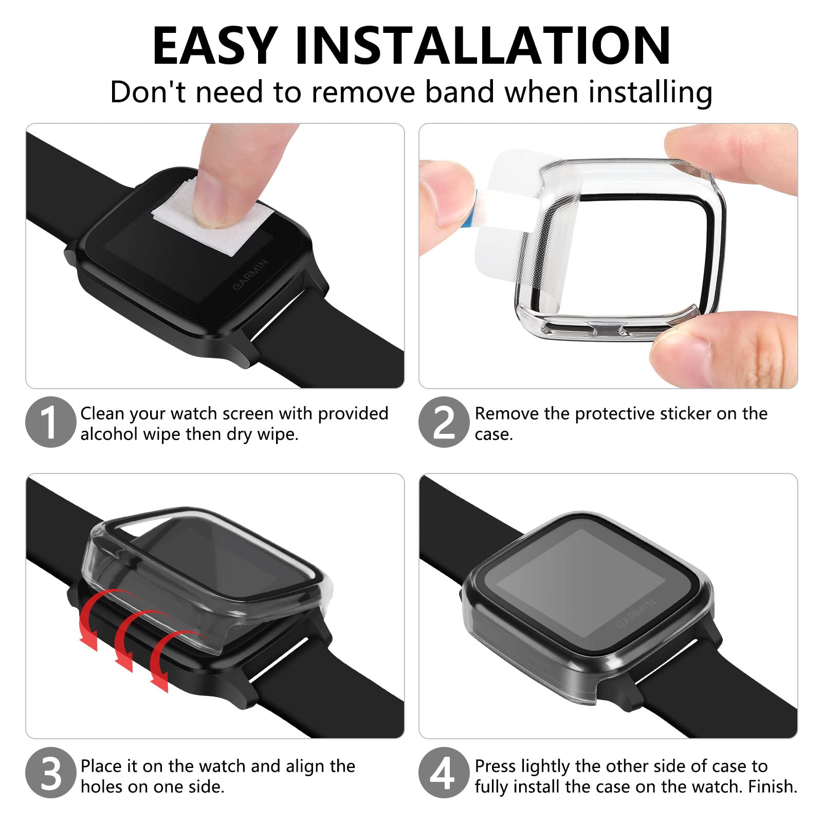 2 Packs Hard Pc Case Compatible With Garmin Venu Sq Screen Protector Built In 9H Tempered Glass, Nahai Full Cover Bumper All Aro