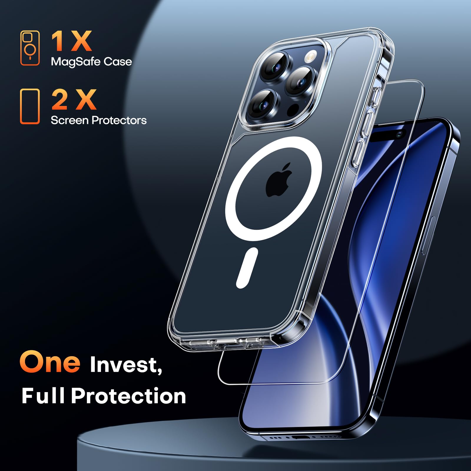 Tauri 5 In 1 Magnetic For Iphone 15 Pro Case, [Compatible With Magsafe] With 2X Screen Protectors + 2X Camera Lens Protectors, [
