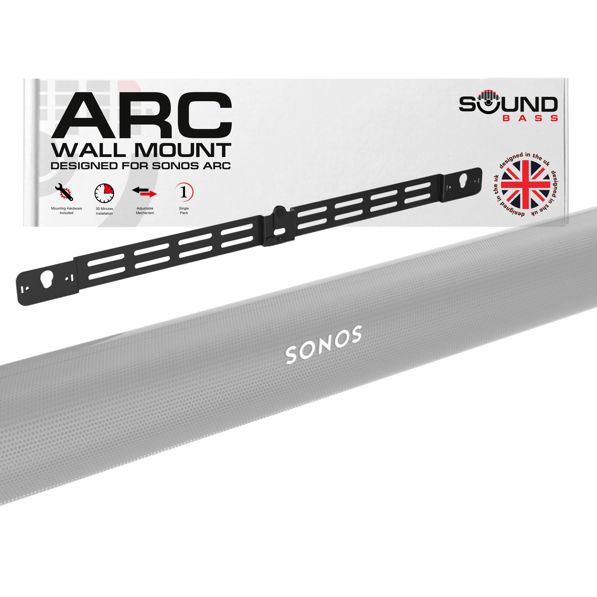 Sound Bass Arc Wall Mount Bracket, Black, Compatible with Sonos Arc and Arc Ultra, Adjustable Depth, All Hardware Included, Desi