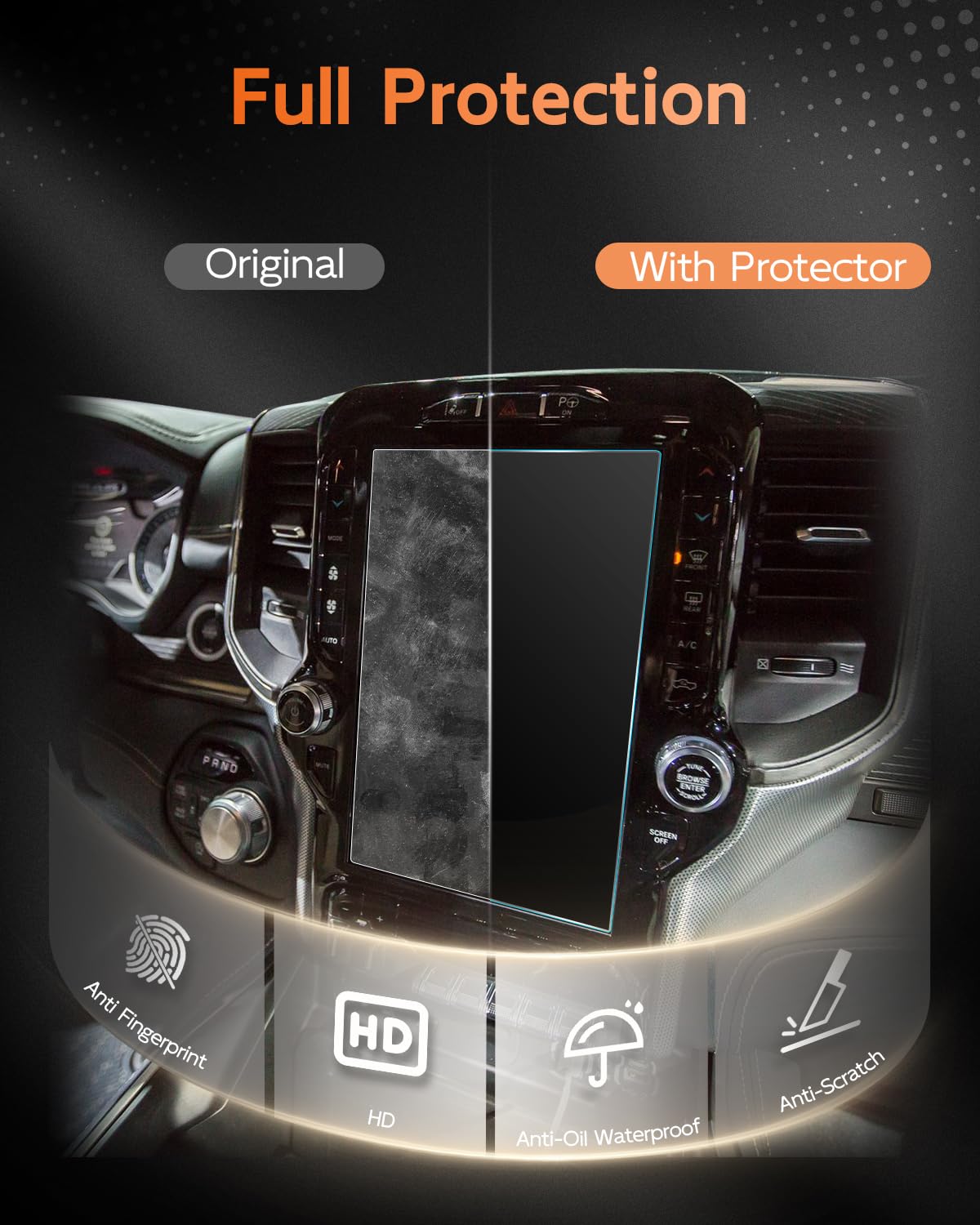 2 Pack Anti Reflection Screen Protector For Dodge Ram 1500 2500 3500 2022 2023 2024 2025 Ram1500 Ram2500 Ram3500 2019 2024 2025 Accessories Big Horn, Laramie, Limited, Longhorn, Trx 12' Ar Ultra Clear 2Pcs