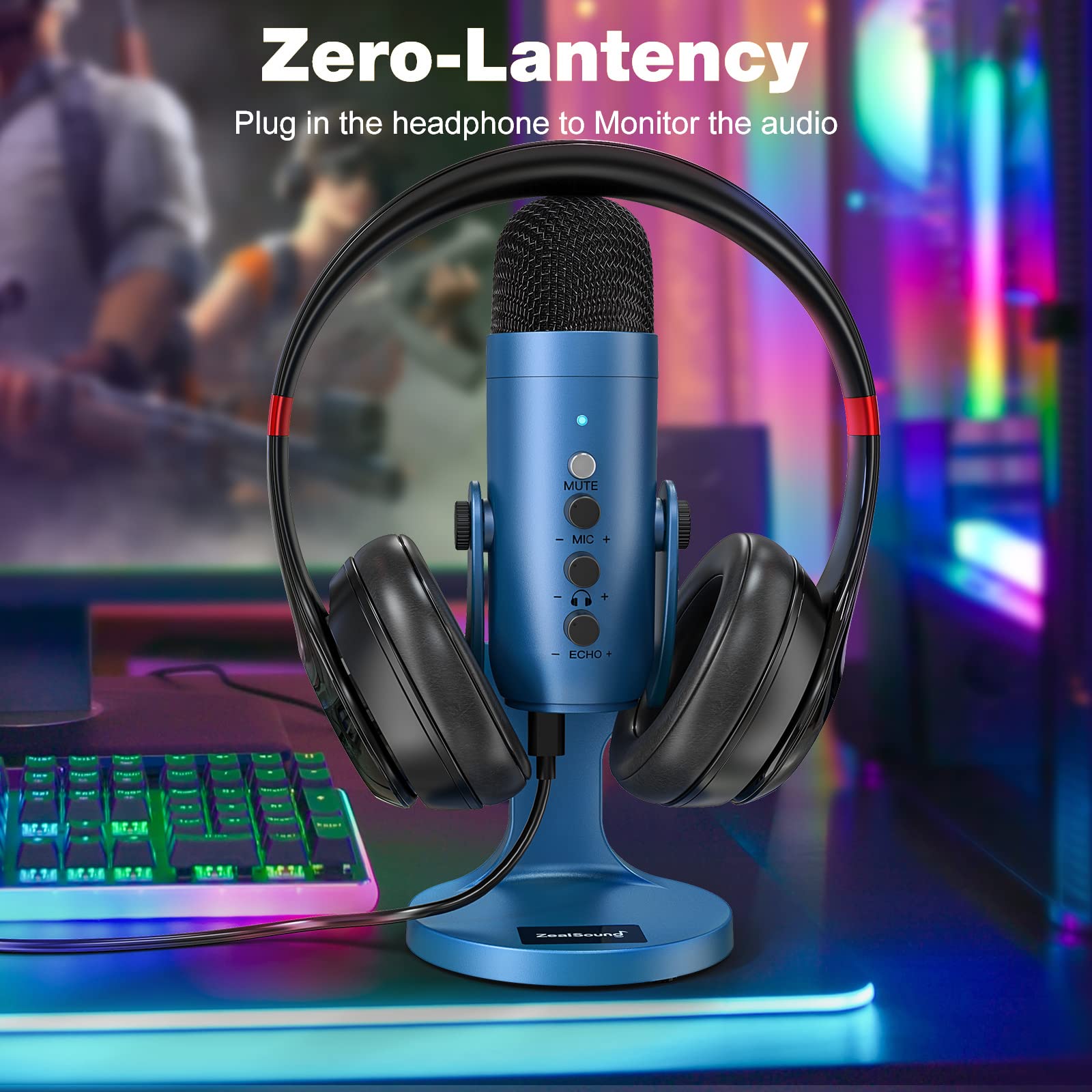 Zealsound Usb Microphone,Condenser Gaming Mic For Phone/Laptop/Pc/Ps4/5/Computer,Microphone With Gain Knob,Led Mute,Monitor Volu