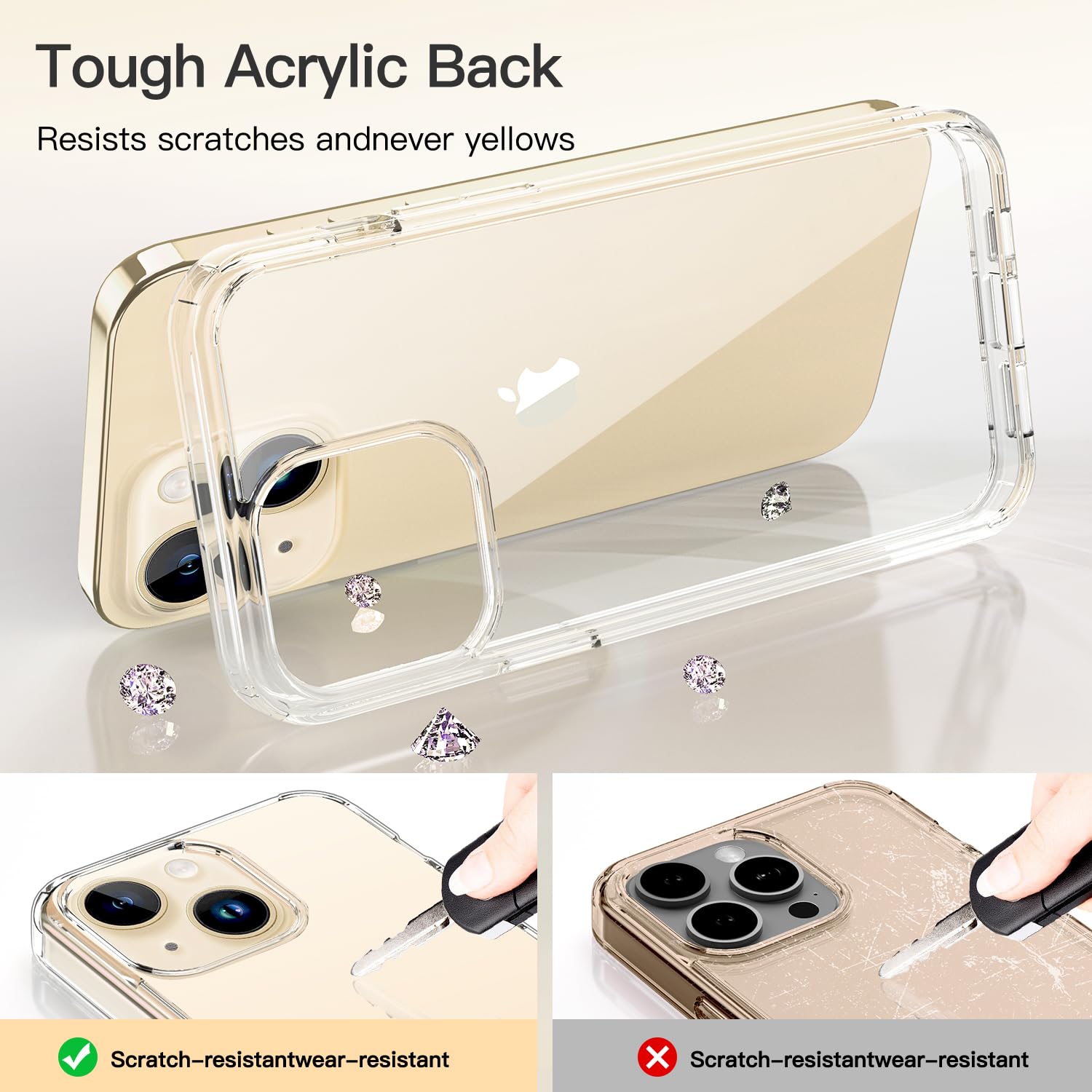 Icedio For Iphone 14 Plus Clear Case With Screen Protector,[Anti Yellowing] Transparent Crystal Tpu Cover,Military Grade Shockpr