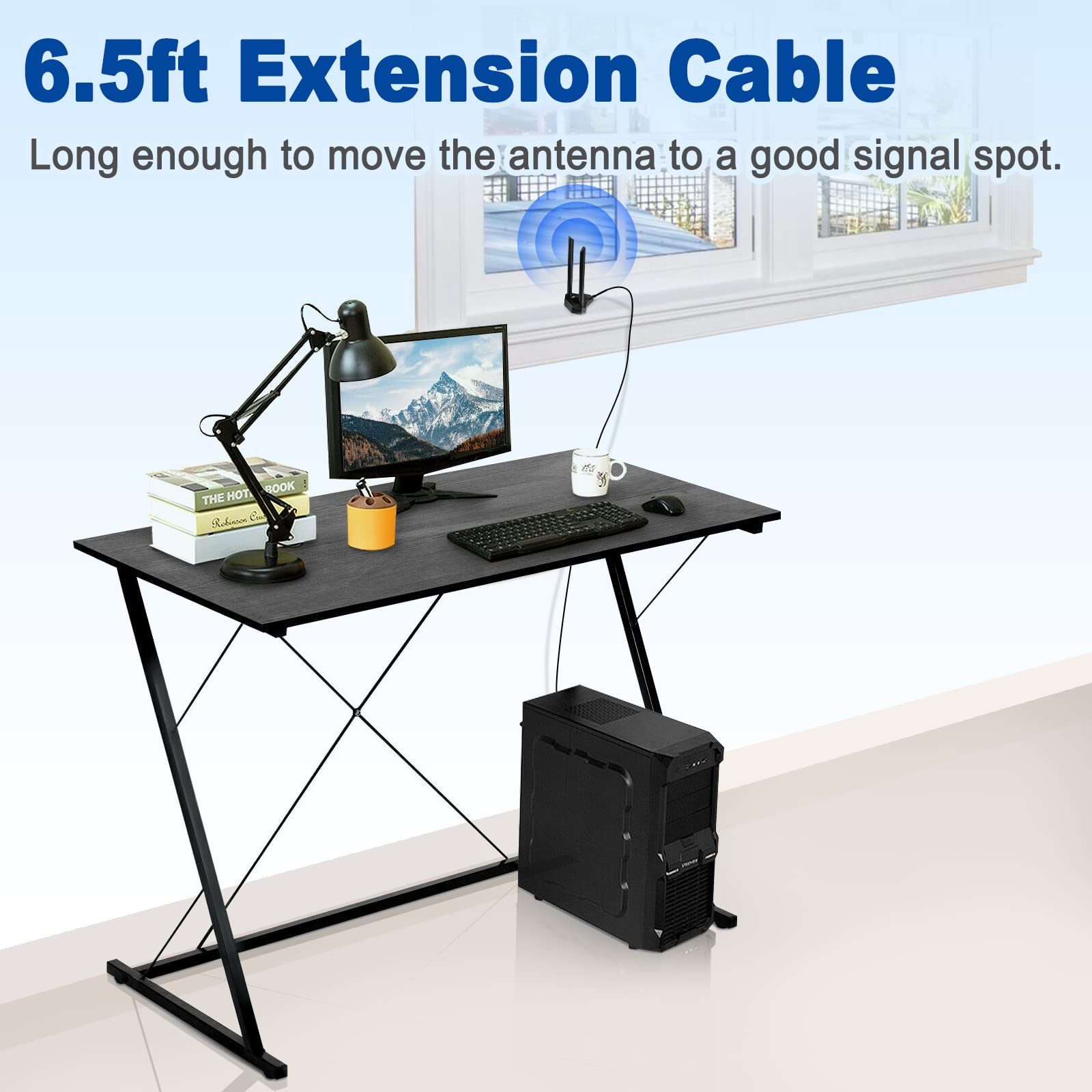 Eightwood Dual Band Wifi Antenna 2.4Ghz 5Ghz Rp Sma Wifi Antennae With 6.5Ft Extension Cable For Pc Desktop Computer Pci Pcie Wi