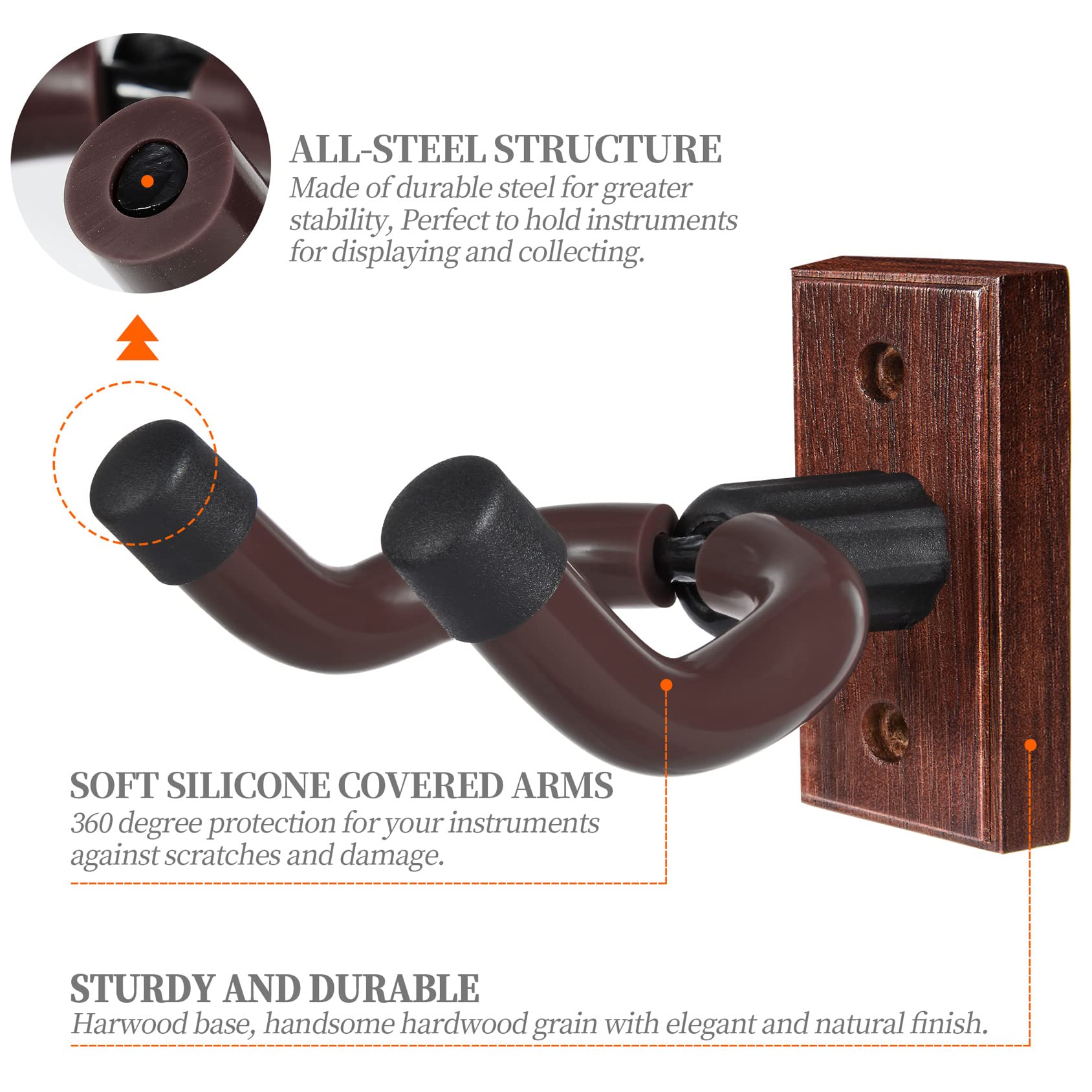 Guitar Wall Mount 2 Pack Wood Guitar Hanger For Safe Storage And Display Sturdy Wall Hanger For Acoustic Electric Guitar Bass Ba