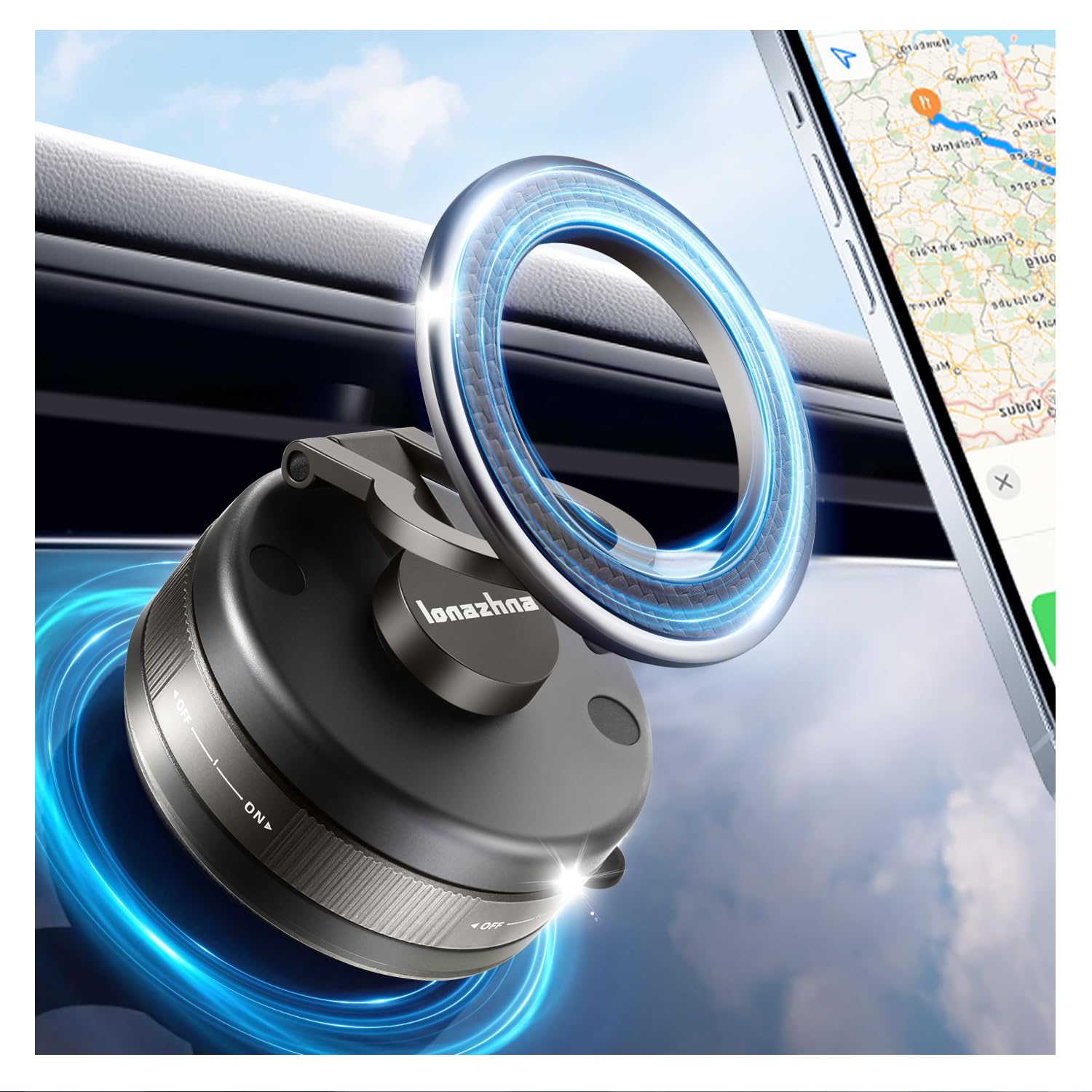 Vacuum Magnetic Phone Holder For Car, 2025 Supercharged Magnetic Car Phone Mount For Magsafe, 360 Rotating & Foldable Hands-Free