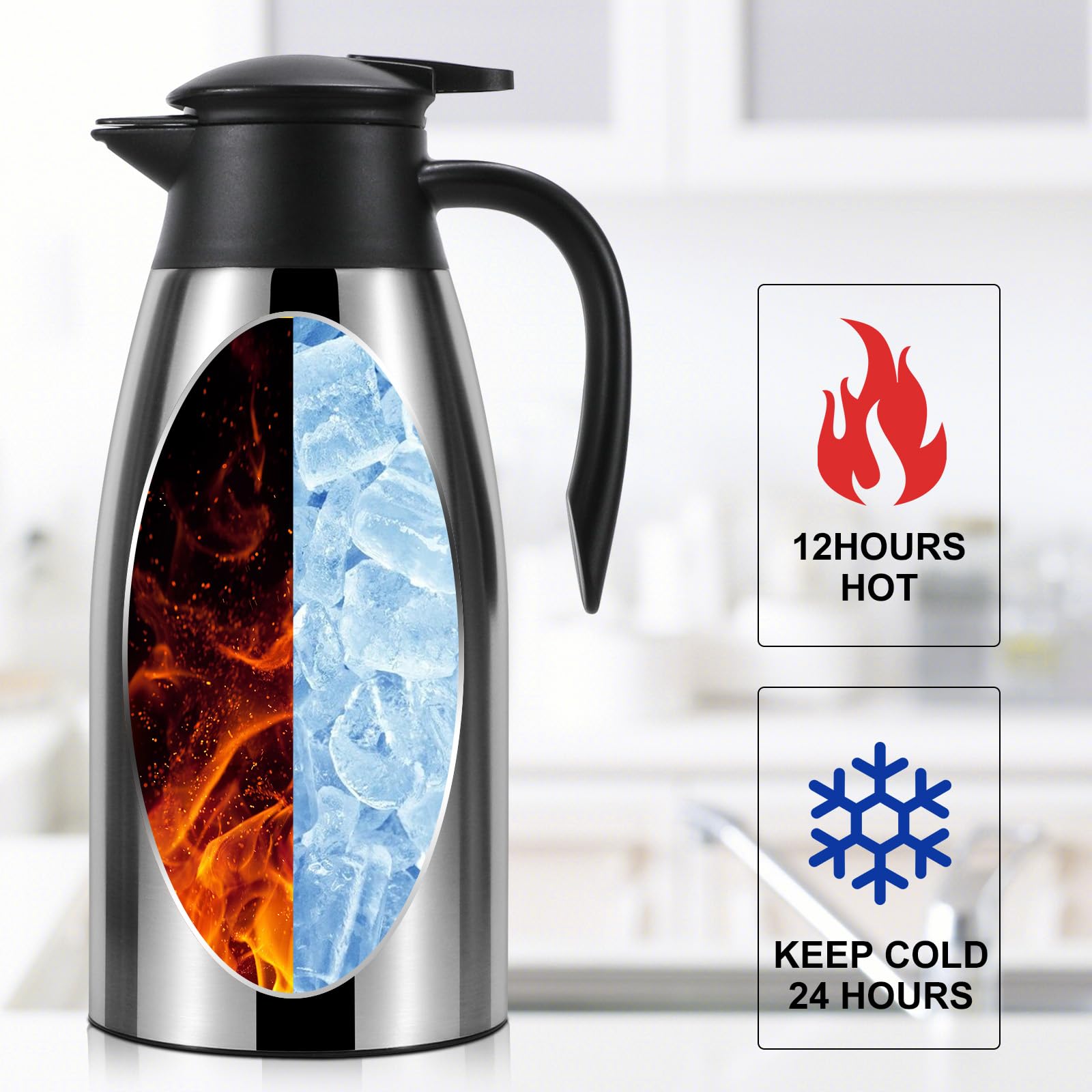 70 Oz Thermal Coffee Carafe, Updated Insulated Stainless Steel Coffee Carafes For Keeping Hot Coffee & Water Hot Beverage 12Hour