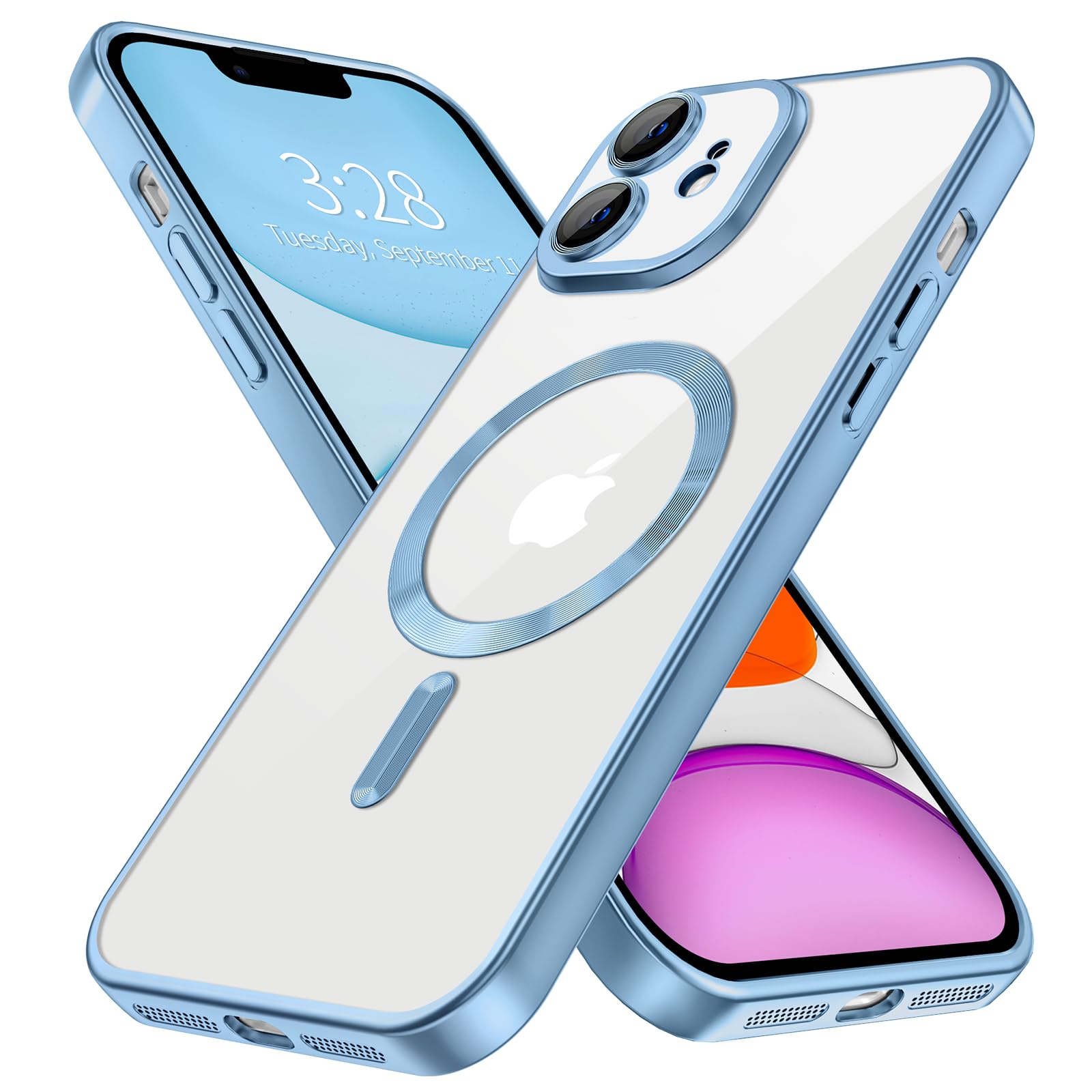 Hython Magnetic Clear Case For Iphone 11 Case With Camera Lens Protector [Compatible With Magsafe] Plating Edge Slim Soft Tpu Co