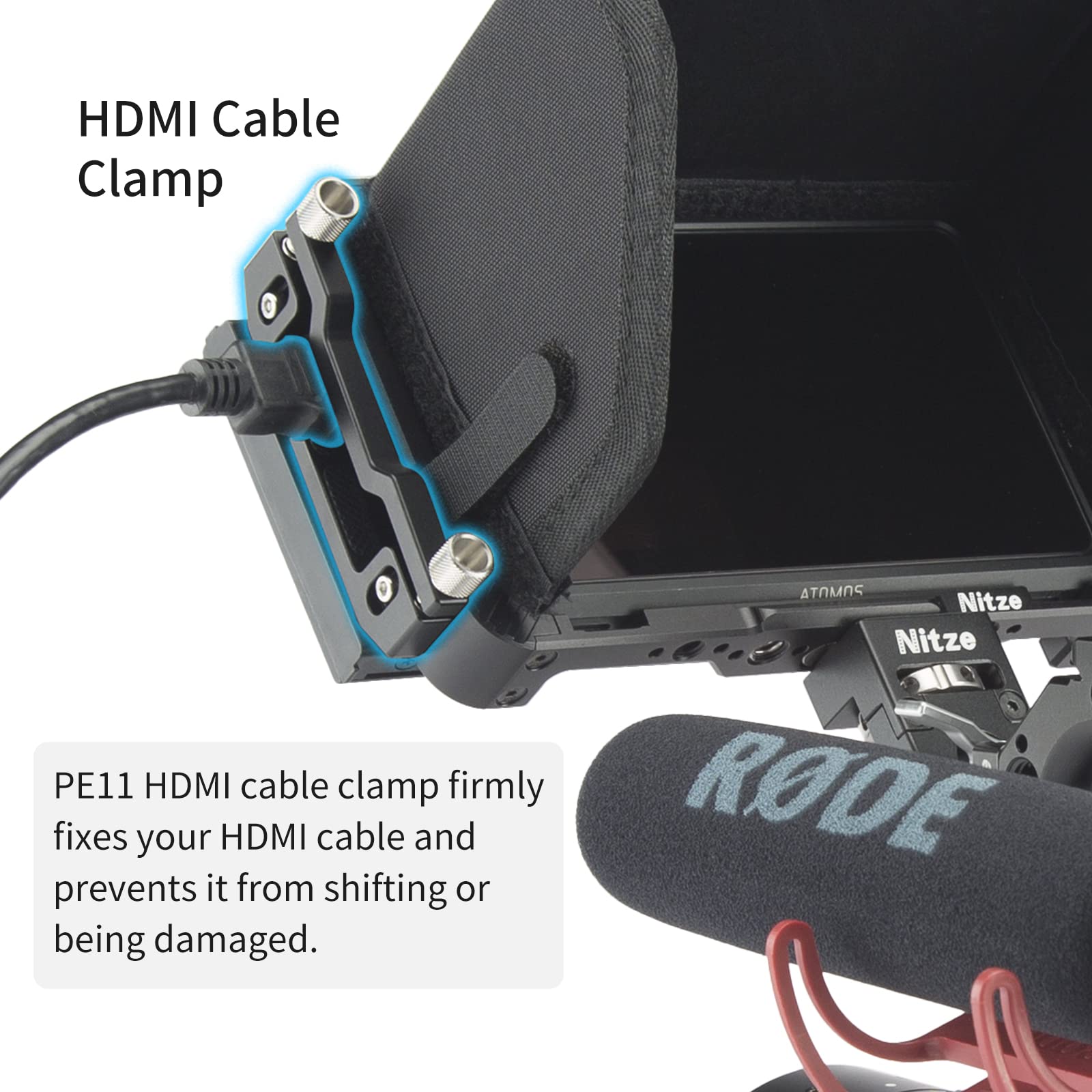 Nitze Ninja V Cage Kit For Atomos Ninja/Ninja Ultra/Ninja V/Ninja V Plus/Shinobi/Zato Connect Monitor With Sunhood, Hdmi Cable C