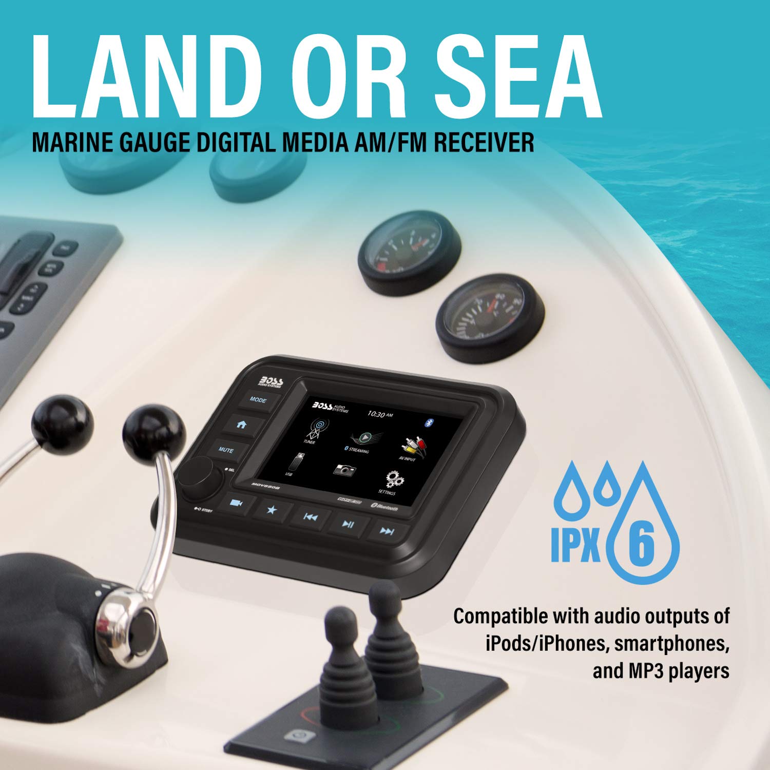 Boss Audio Systems Mgv550B Marine Gauge Receiver   Weatherproof, 5 Inch Touchscreen, Built In Amplifier, Bluetooth, Digital Medi