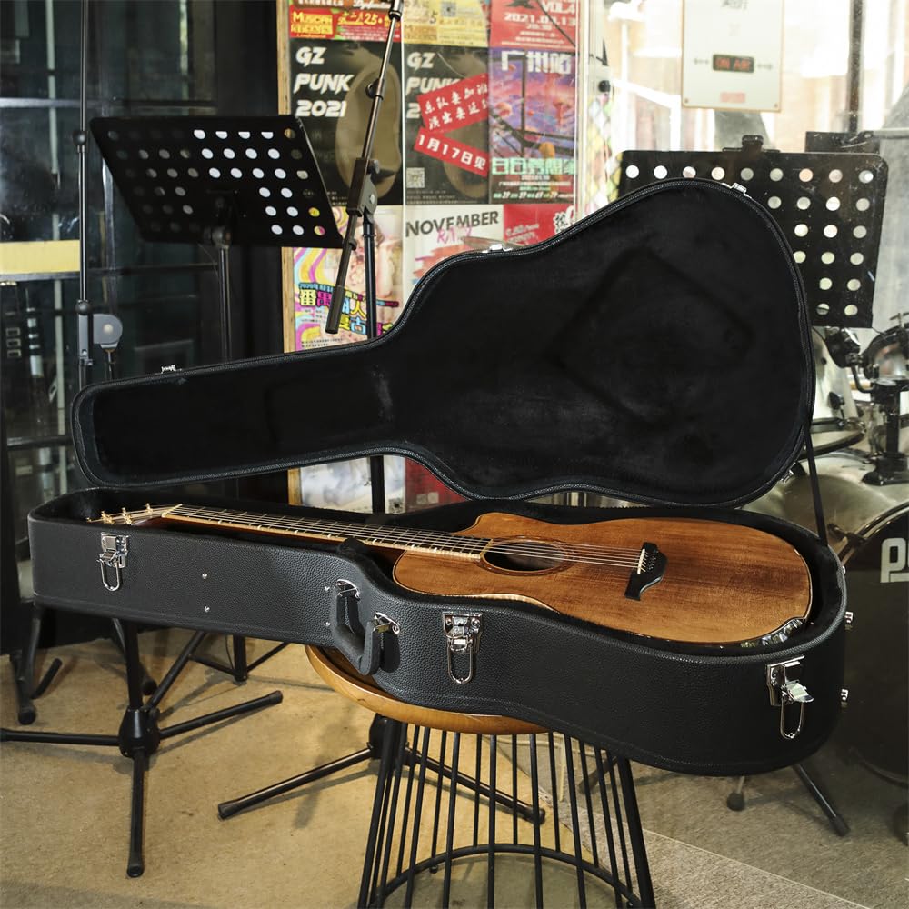 Zehuoge Hard Shell Guitar Cases - Wooden, Lockable, Black For 41  Guitar