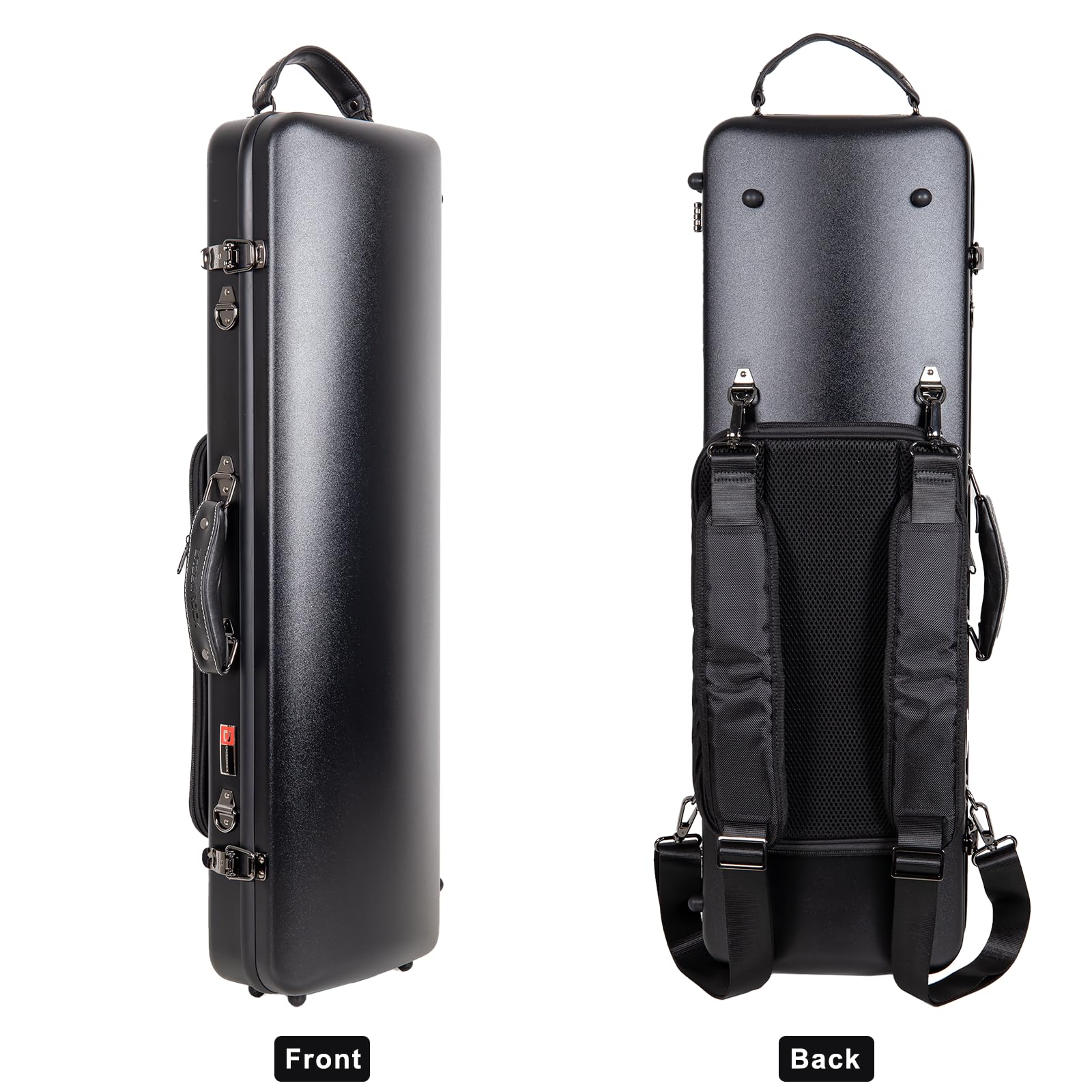 Crossrock Poly Carbon Oblong Violin Case For 4/4 Full-Size | Matte Black Finish, Hygrometer, Music Pouch, Accessory Storage - Li