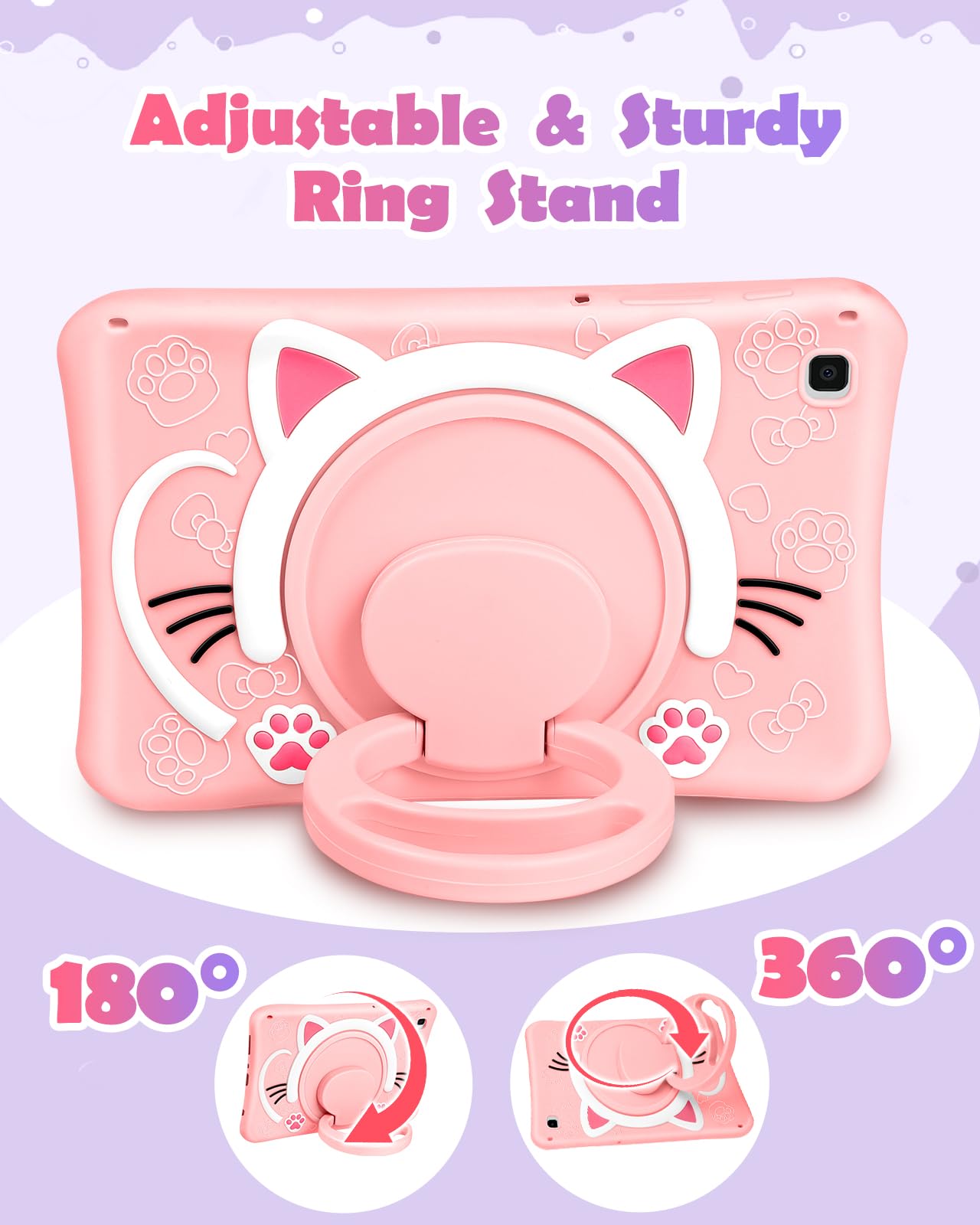 Wazzasoft For Samsung Galaxy Tab A7 Lite 8.7    Case Girls Cute Cat Kawaii Cover Girly 3D Cartoon Women Kitten With Rotating Han