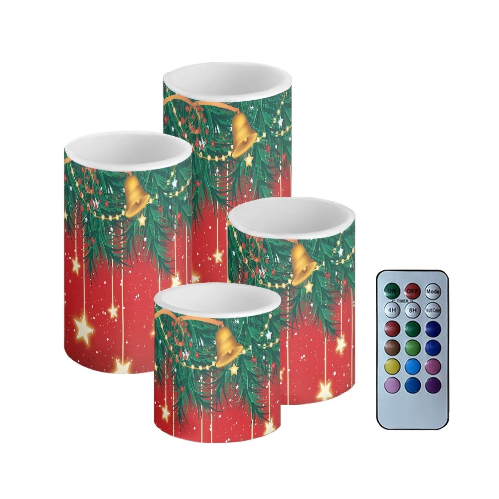 NETILGEN Set of 4 Flameless LED Candles with Battery Powered Pillar Candles Tealights with Remote Timer Color Changing Christmas