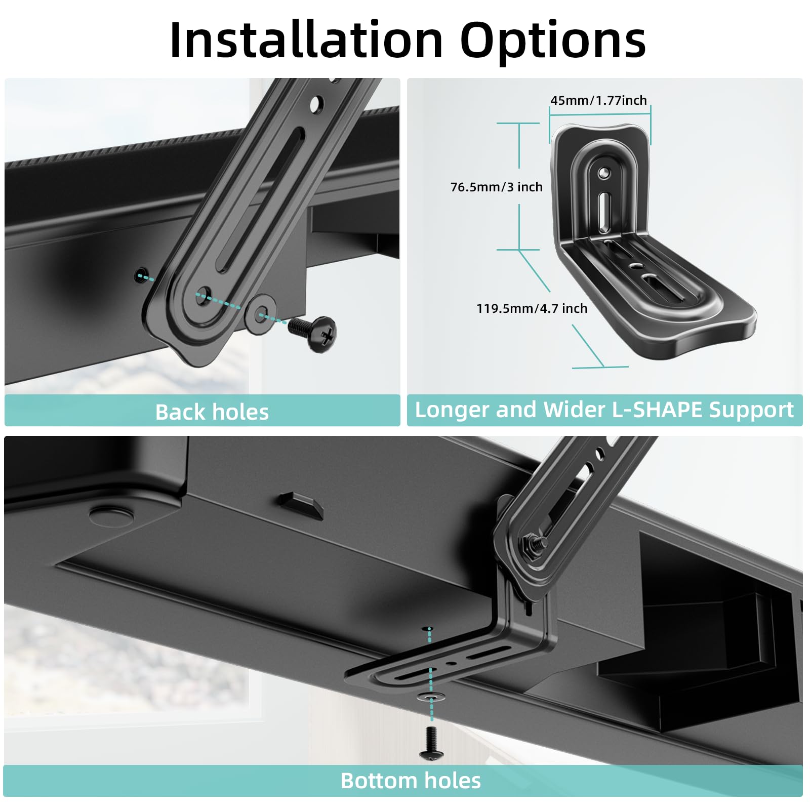 Hcmounting Soundbar Mount Bracket, Sound Bar Mounts Under Tv Or Above Tv Fits Most Sound Bars Up To 20 Lbs, Soundbar Tv Mount Wi