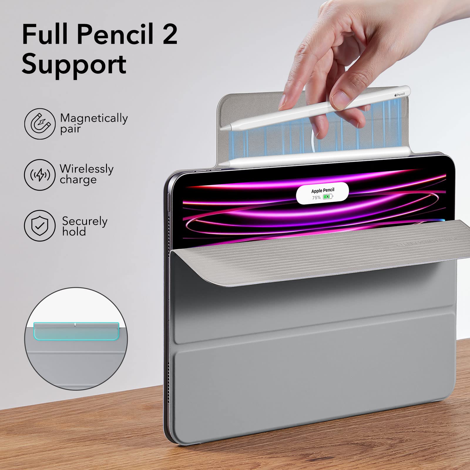 Esr For Ipad Pro 12.9 Case, 12.9 Inch Ipad Pro Case (2022/2021/2020, 6Th/5Th/4Th Generation), Convenient Magnetic Attachment, 2 Way Stand, Full Pencil 2 Support, Rebound Magnetic Case, Grey
