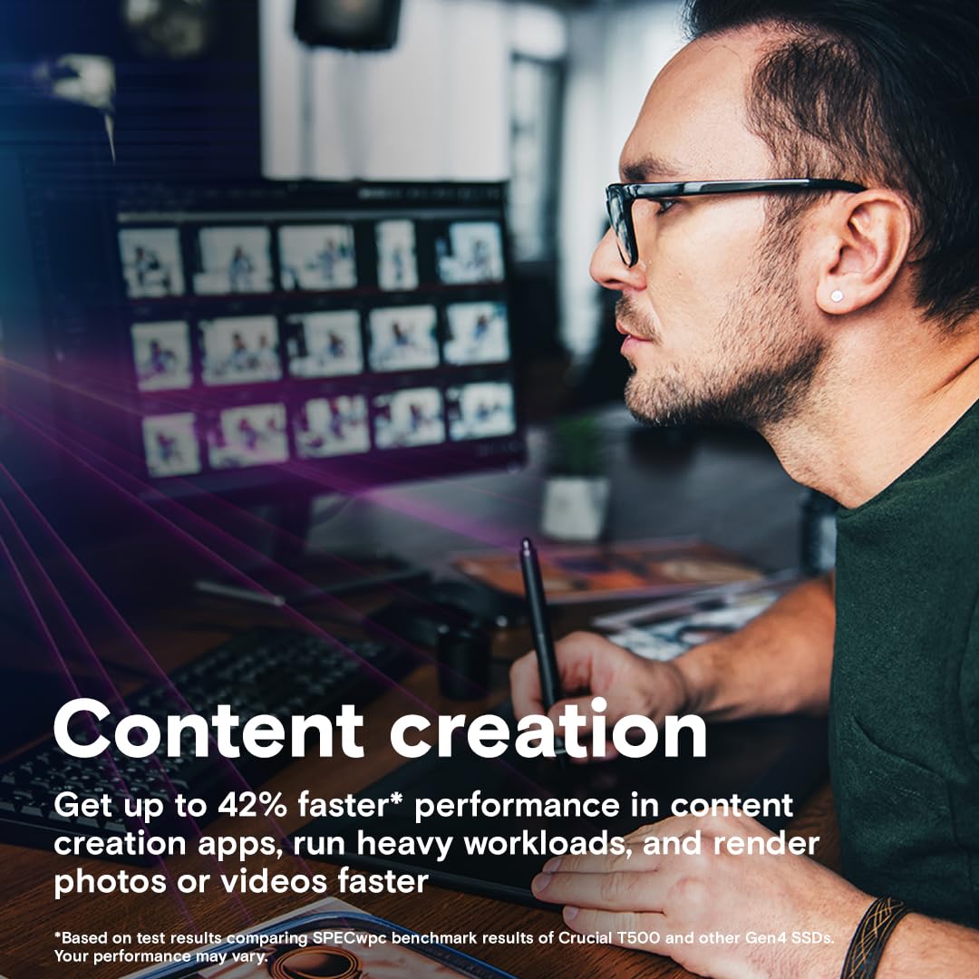 Crucial T500 4Tb Gen4 Nvme M.2 Internal Gaming Ssd, Up To 7000Mb/S, Laptop & Desktop Compatible + 1Mo Adobe Cc All Apps   Ct4000