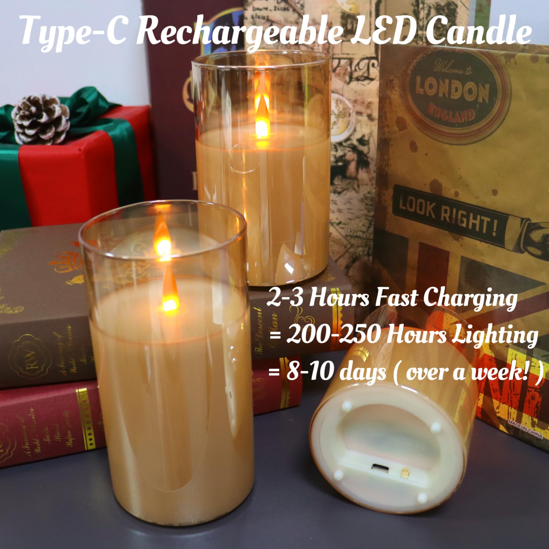 Rechargeable Flameless Candles Type-C Rechargeable Battery Candle With Remote Control And Timer Function Real Wax Warm Color Mov