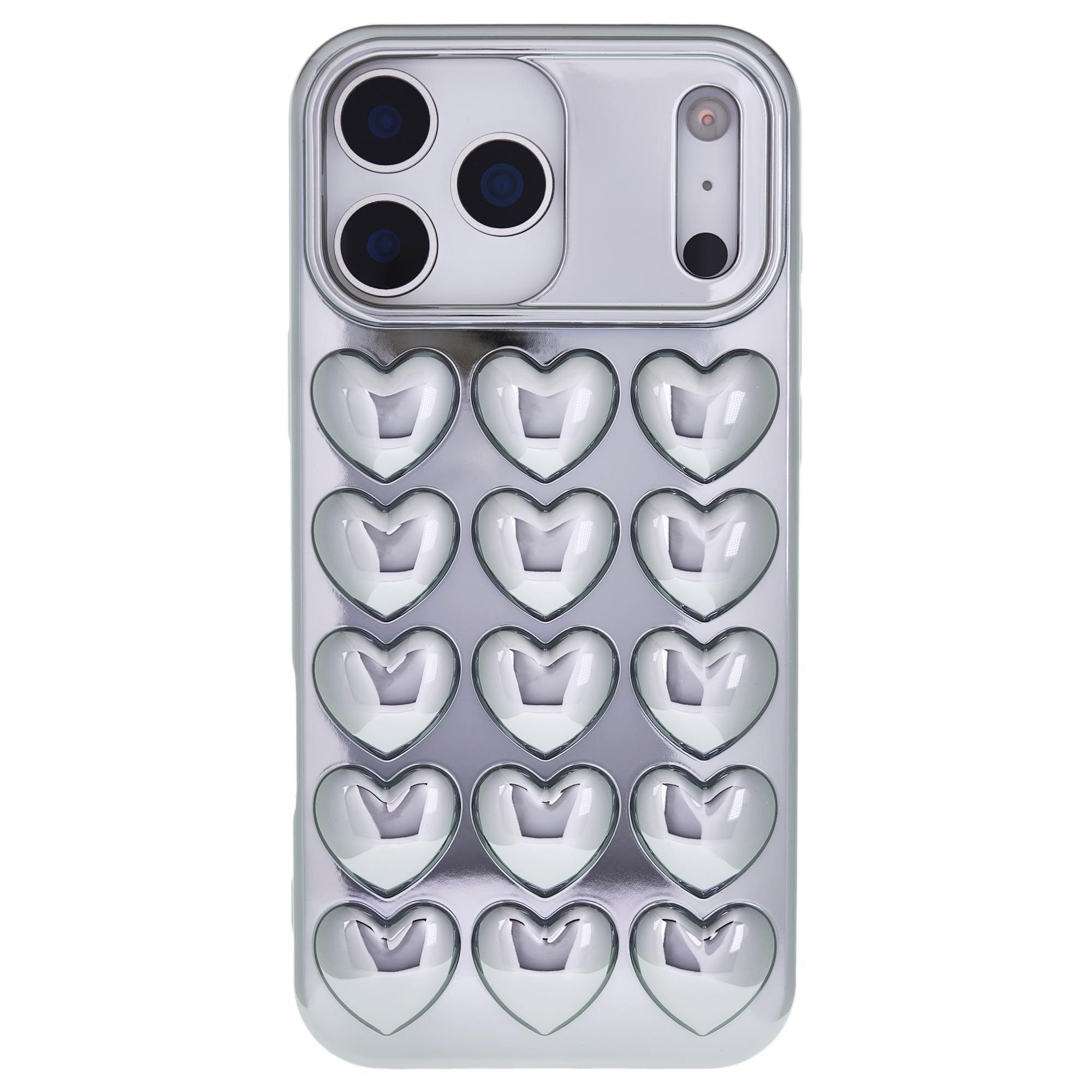 DMaos for iPhone 14/iPhone 13 Case for Women, 3D Pop Bubble Heart Kawaii Gel Cover, Cute Girly 6.1 inch - Silver