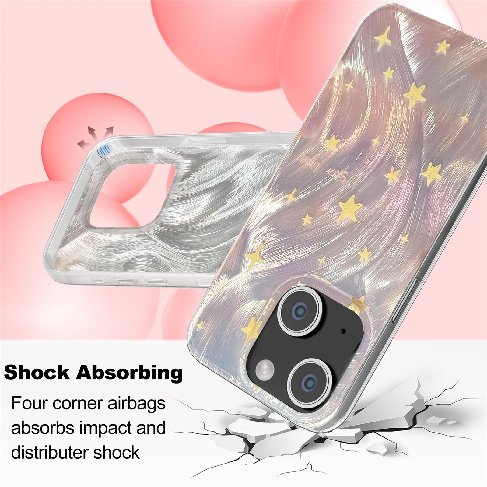 I Mgae In Ar Phone Hard Case 6.1 Inch Compatible With Iphone 15 Case 2023 Release Slim Holographic Pink Butterfly Women Girls, H