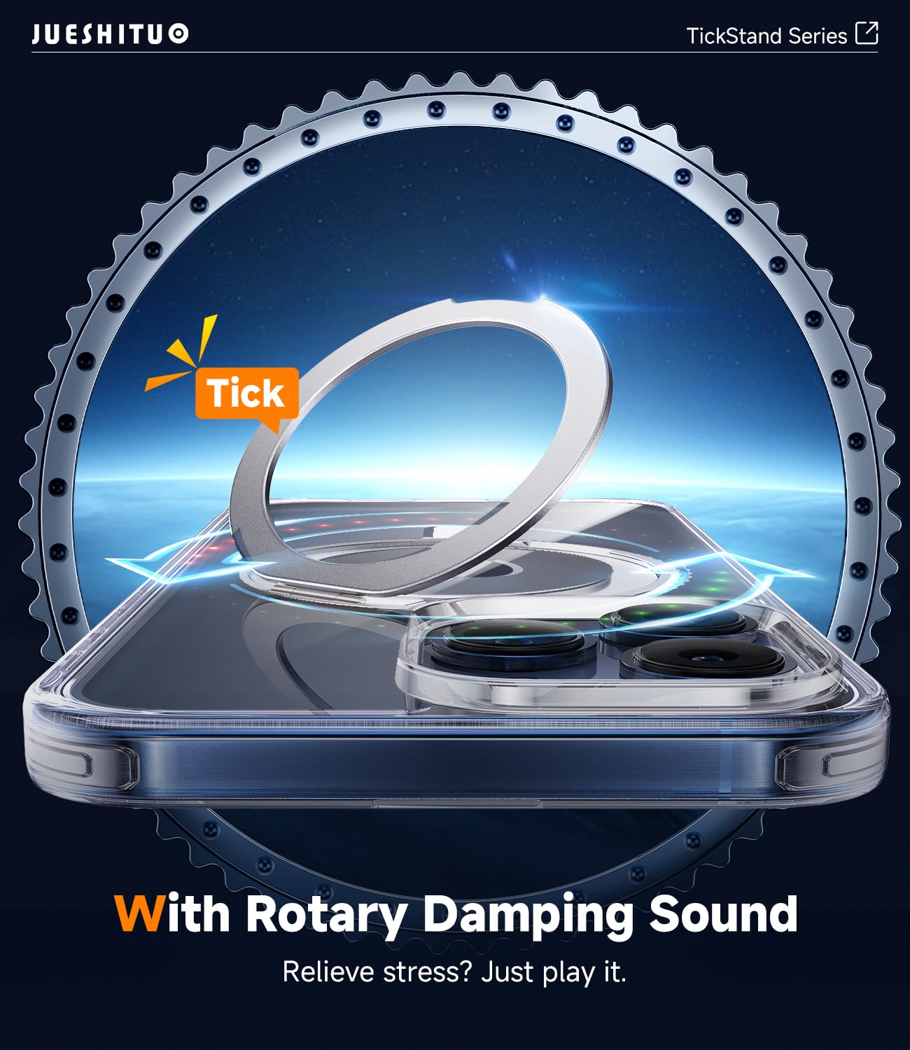 Jueshituo For Iphone 15 Pro Case: [Non Yellowing] 360Rotatable Magnetic Ring Stand & Holder With [Rotary Damping Sound], Fit For