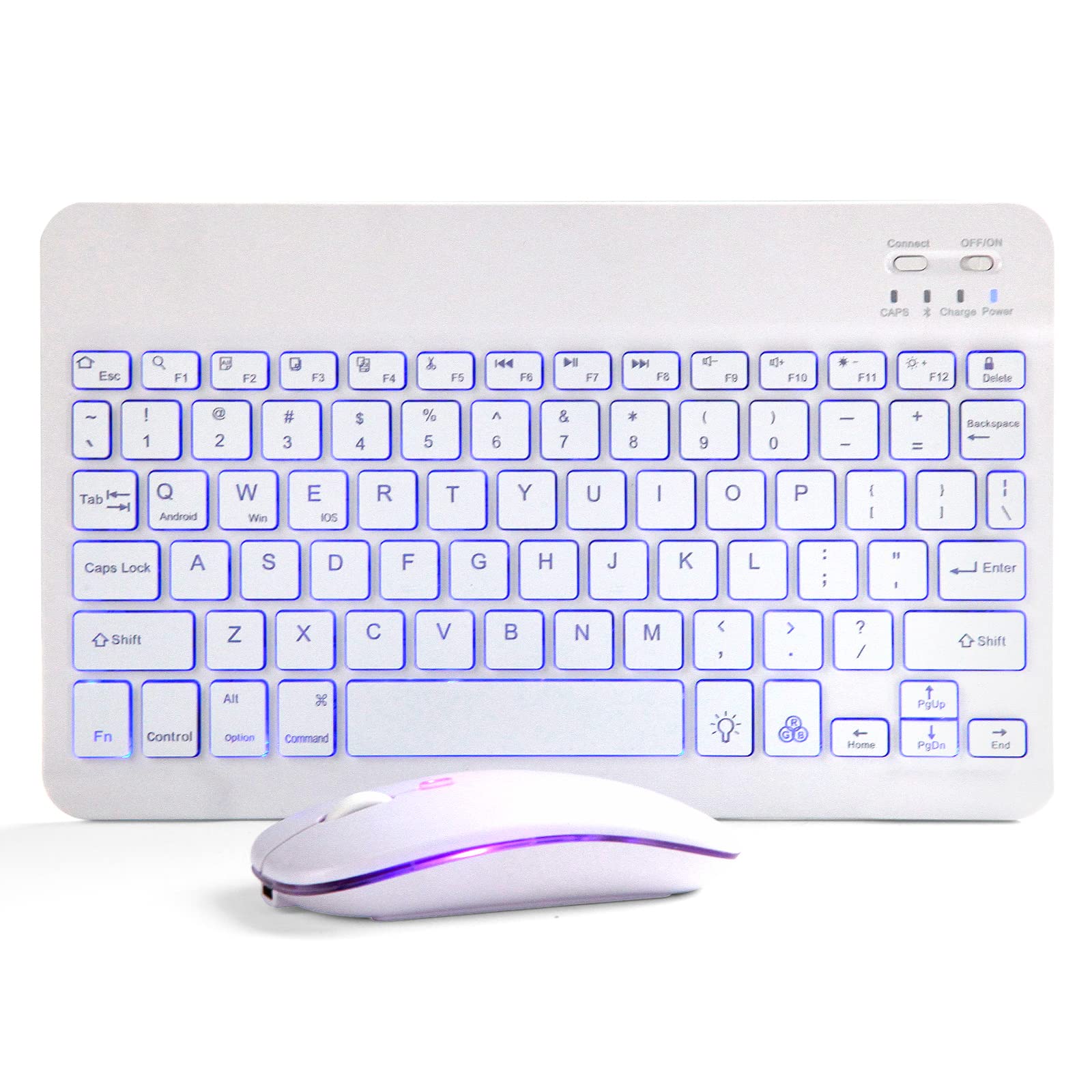 Bluetooth Keyboard and Mouse Combo for iPad - Rechargeable Wireless Keyboard & Mouse with 7-Color Backlit Compatible with iPad 9