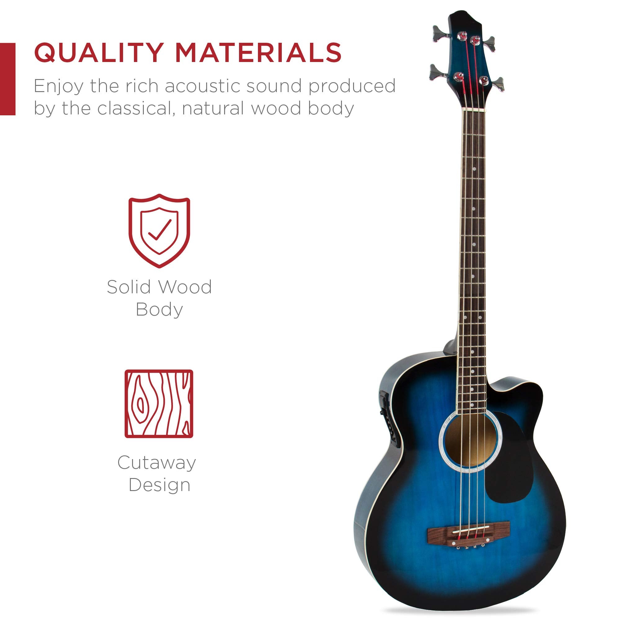 Best Choice Products Acoustic Electric Bass Guitar   Full Size, 4 String, Fretted Bass Guitar   Blue