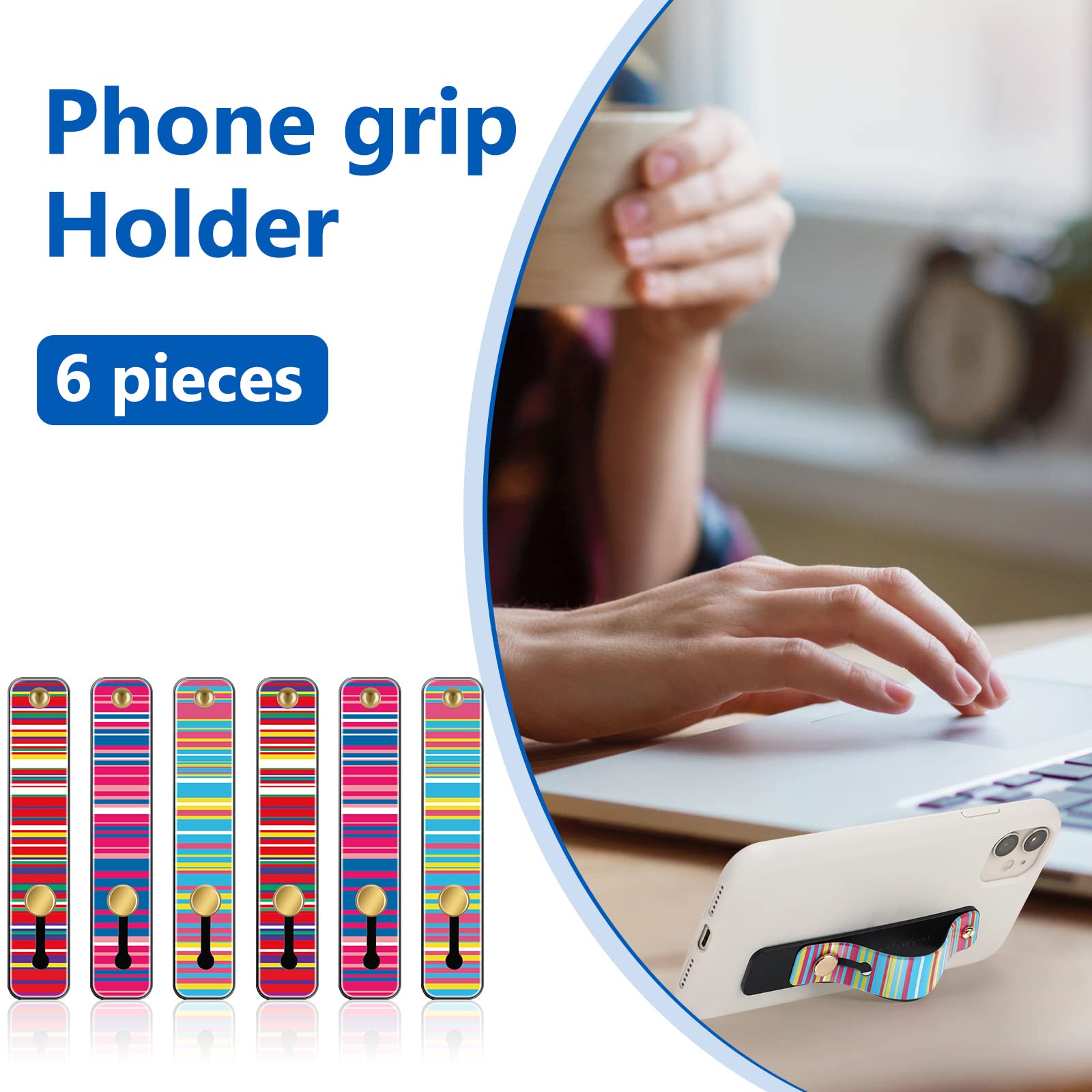 Weewooday 6 Pieces Phone Strap Grip Holder Finger Cell Phone Grip Telescopic Phone Finger Strap Stand Universal Finger Kickstand