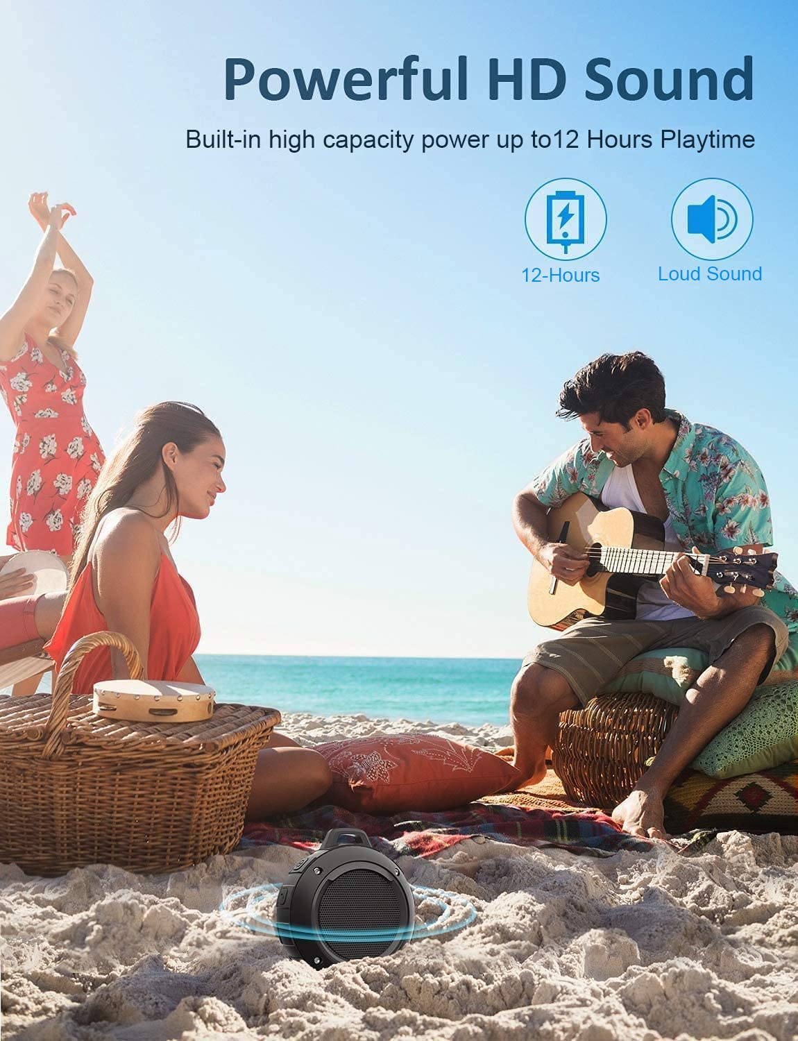 Kunodi Outdoor Waterproof Bluetooth Speaker, Wireless Portable Mini Shower Travel Speaker With Subwoofer, Enhanced Bass, Built I