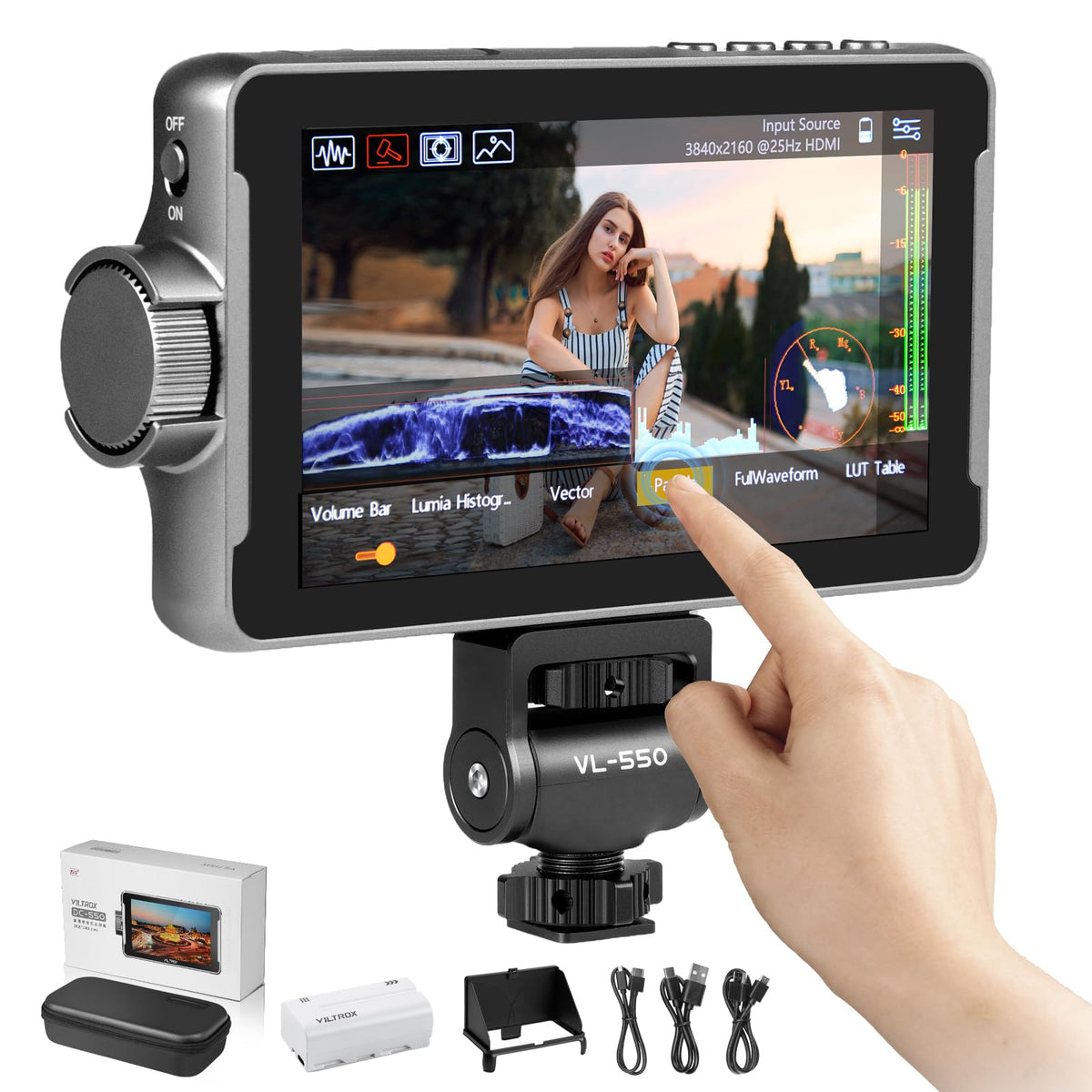 Viltrox Dc 550 Touch Screen Camera Dslr Field Monitor 4K Hdmi 5.5 Inch Camera Monitor With Battery/Sunshade Hood, 1200 Nits, 3D