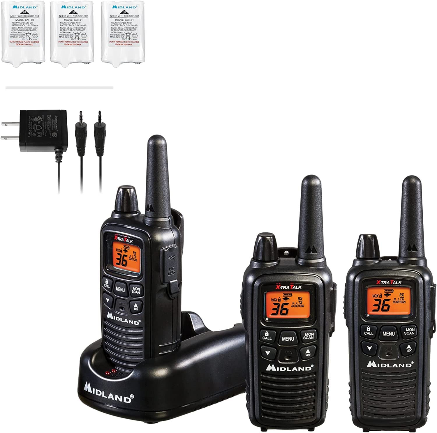Midland�   Lxt633Vp3 Walkie Talkies With 36 Frs Channels � Two Way Radio Noaa Weather Alert & Scan Technology, Dual Power Options, 121 Privacy Codes, Silent Operation, Xtreme Range � Black, Set Of 3