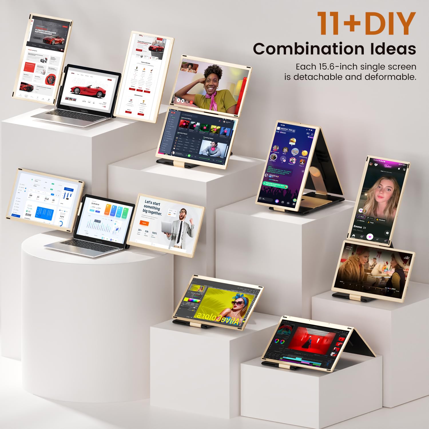 Laptop Screen Extender 15.6 Inch, 1080P Fhd Portable Monitor With 120% Srgb, 235Rotation Detachable Screen, Plug & Play, Triple