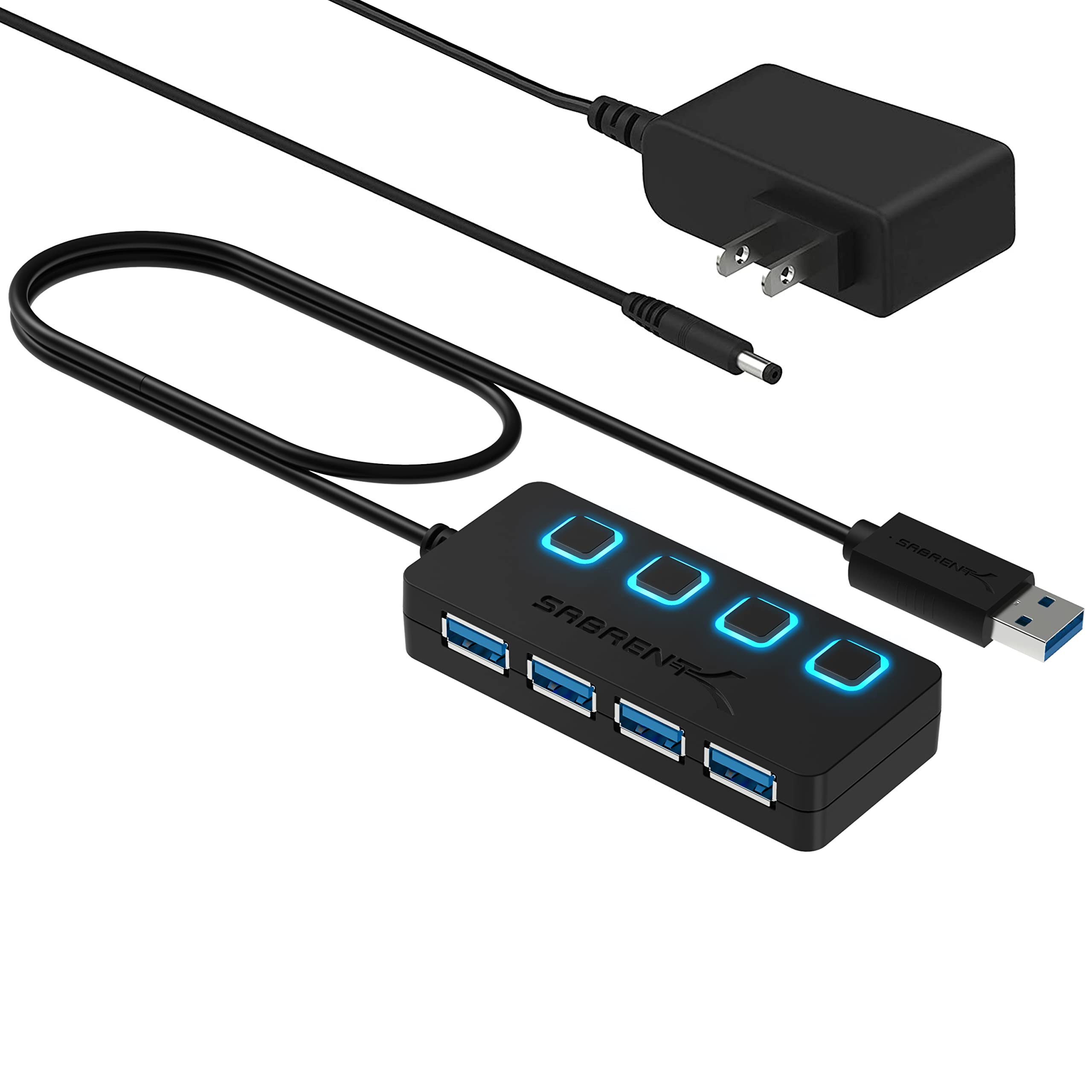 Sabrent 4 Port Usb 3.0 Hub With Individual Led Lit Power Switches, Includes 5V/2.5A Power Adapter (Hb Ump3)