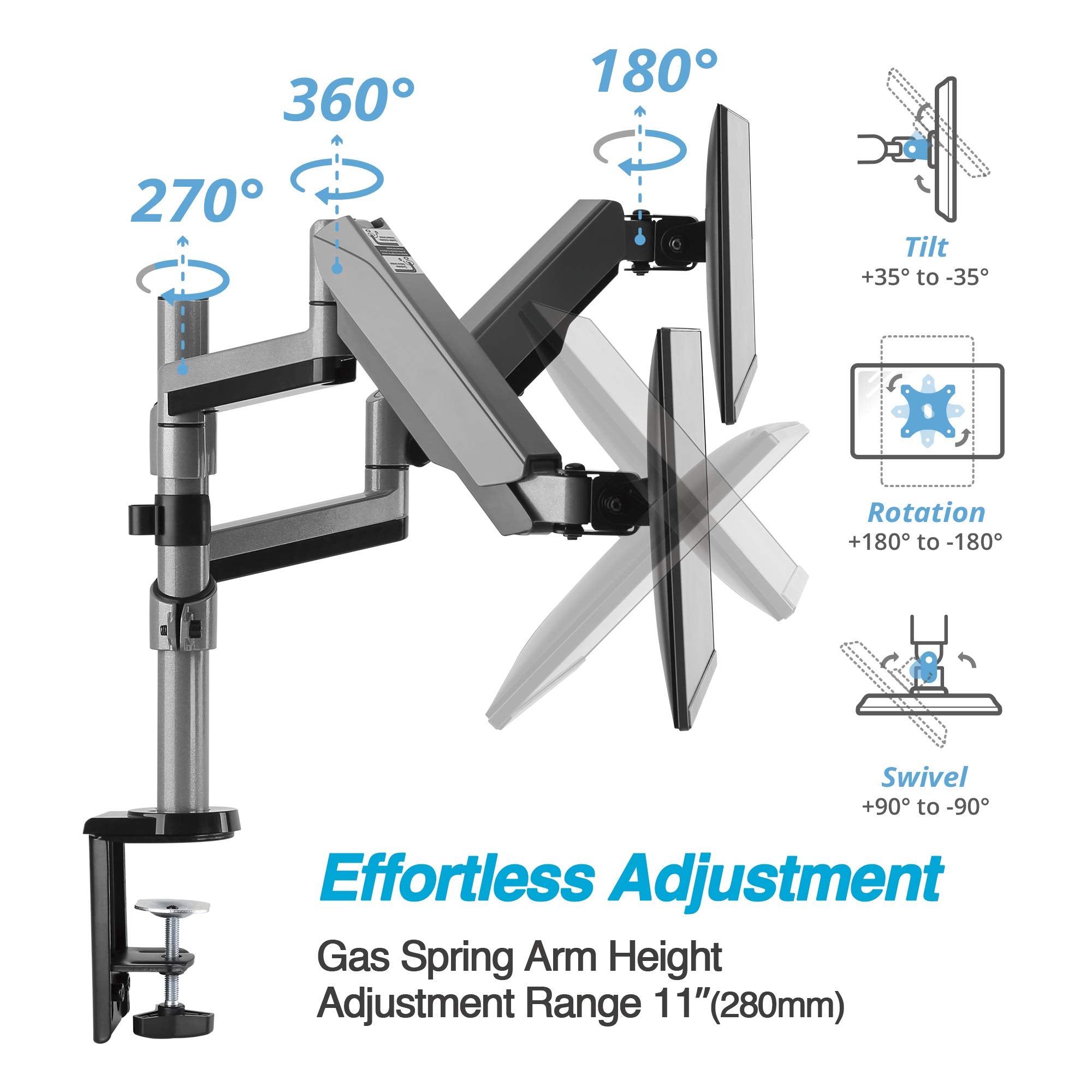 Avlt Dual 13'' 27'' Stacked Monitor Arm Desk Mount Fits Two Flat/Curved Monitor Full Motion Height Swivel Tilt Rotation Adjustab