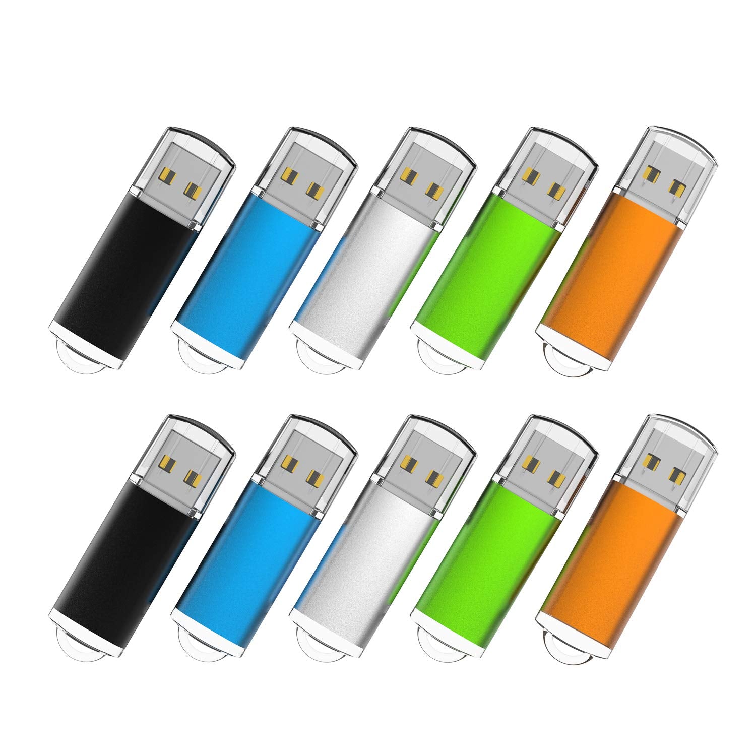 Raoyi 10 Pack 64Gb Usb Flash Drives Usb 2.0 Memory Stick Bulk Thumb Drives Thumb Drive Jump Drive (5 Mixed Colors: Black Blue Green Orange Silver)
