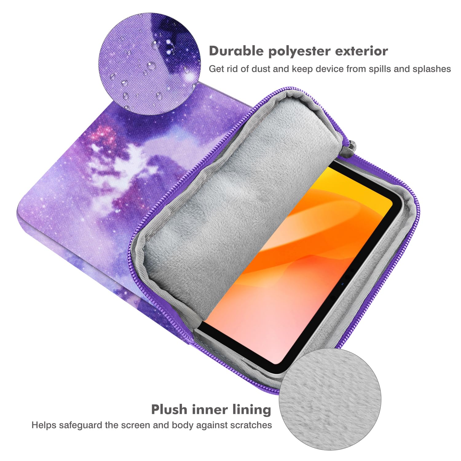 MoKo 12.9 Inch Laptop Sleeve Case Fits iPad Pro 12.9 M2 2022/2021/2020, Galaxy Tab S8+/S9+ 12.4 2022/2023, Polyester Bag Fit with Apple Pencil and Smart Keyboard, Purple Starry Sky