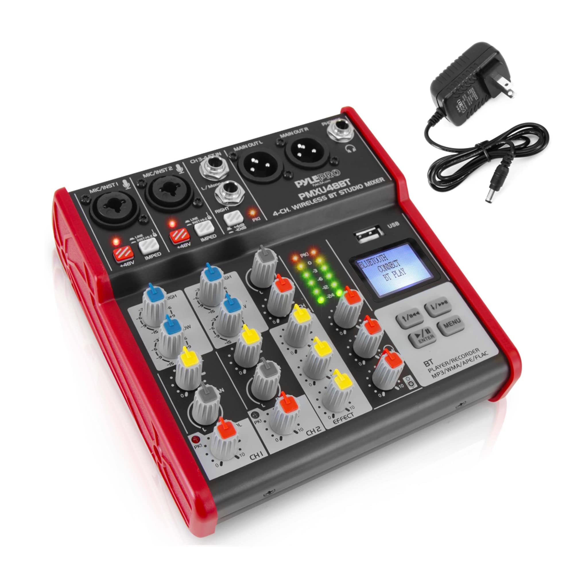 Pyle Studio Audio Sound Mixer Board - 4 Channel Bluetooth Compatible Professional Portable Digital DJ Mixing Console W/USB Mixer