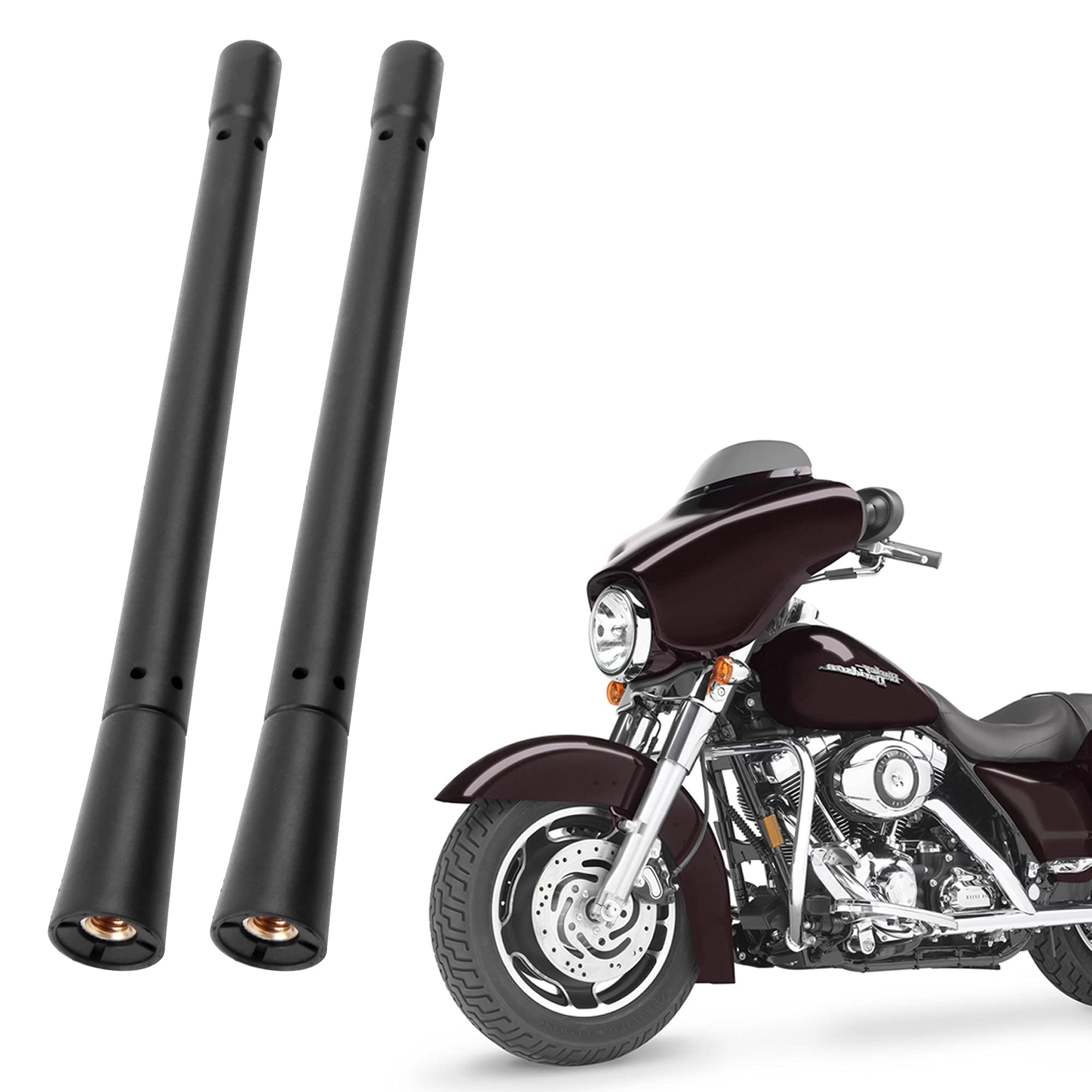 Ksaauto H12 Pair Am/Fm Radio Antenna For Harley Davidson Road Street Electra Tour Glide (20 Types Optional) 7 Inch Polished, Cop