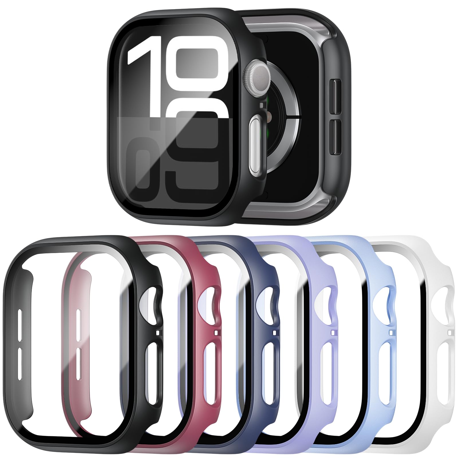 Landhoo 6 Pack Case for Apple Watch Series 9/8/7 45mm Tempered Glass Screen Protector, Hard PC Ultra-Thin Scratch Resistant Full