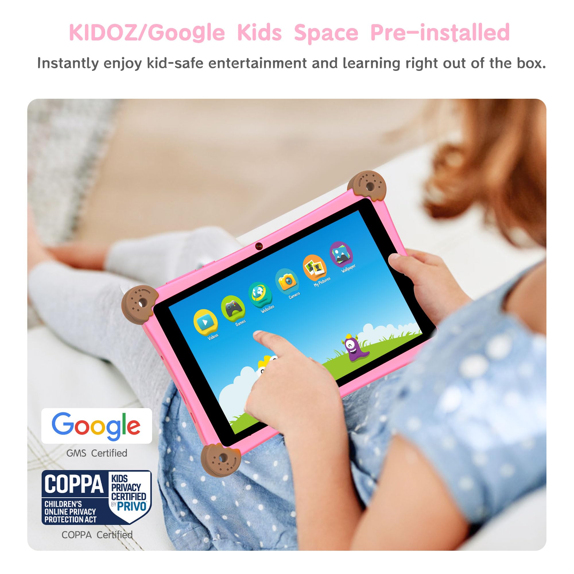 Topsand Tablet For Kids, 8 Inch Android 13 Kids Tablet, 6Gb+32Gb Rom, Wifi 6, Quad Core, Parental Control, Dual Camera, Shockpro