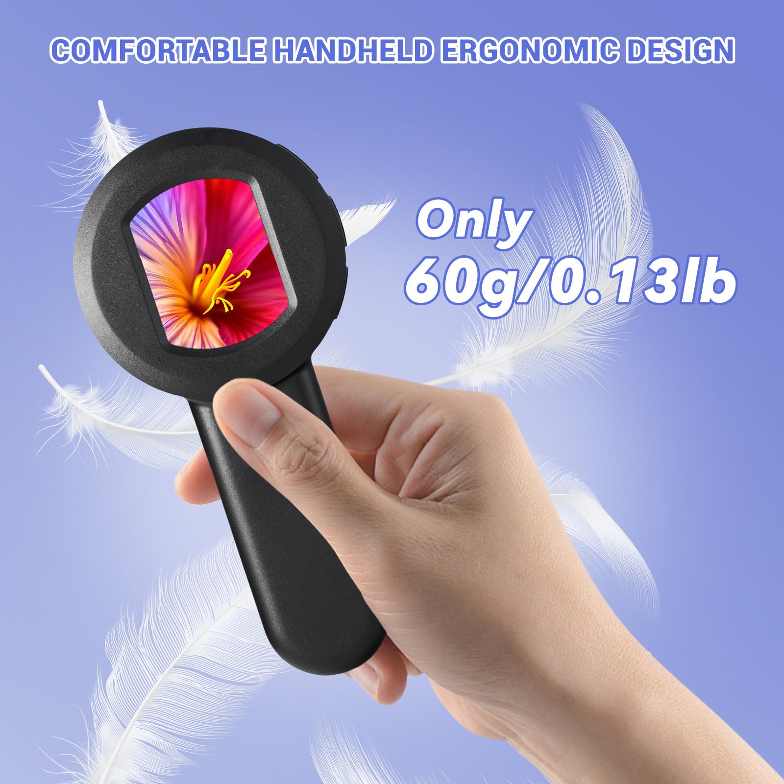 Gamkii Digital Magnifier 100X Handheld Magnifying Glass With 2Inch Ips Screen, White &Purple Light And Camera Function For Insec