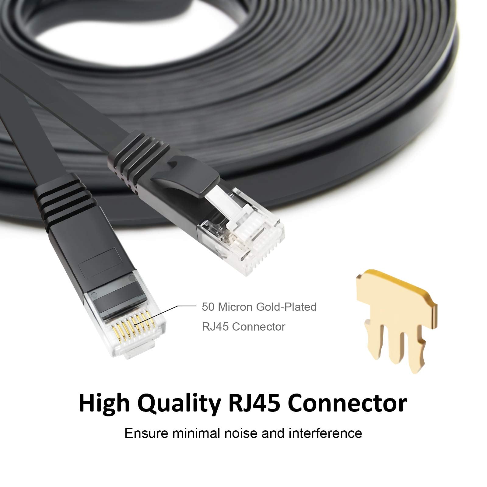 Yauhody Cat 6 Ethernet Cable 3Ft 6 Pack Black, High Speed Solid Flat Cat6 Gigabit Internet Network Lan Patch Cords, Bare Copper Snagless Rj45 Connector For Modem, Router, Computer (3Ft 6 Pack, Black)