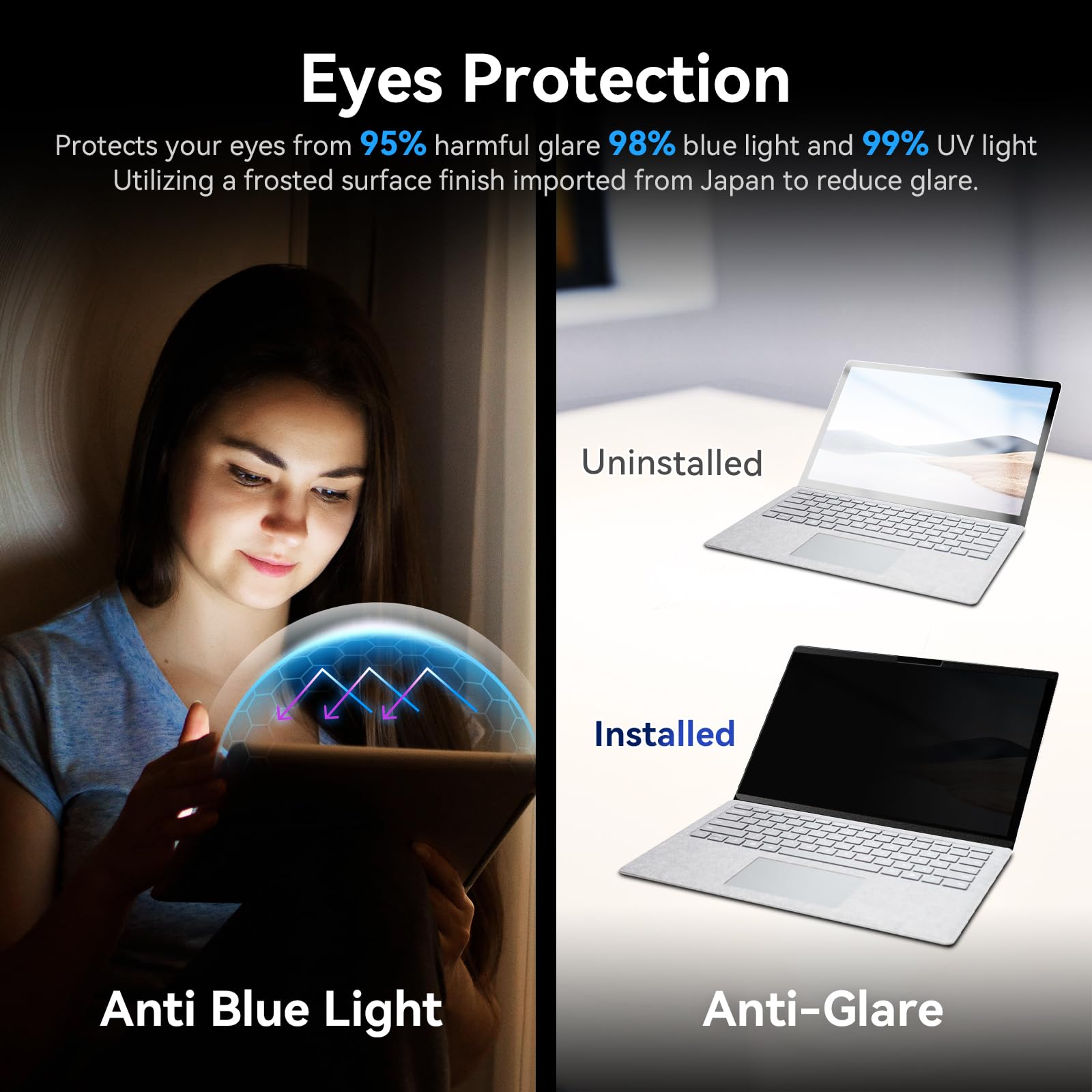 Magnetic Privacy Filter Compatible With 15 Inch Surface Laptop 5/4/3/2/1, Removable Anti Glare Blue Light Laptop Privacy Screen