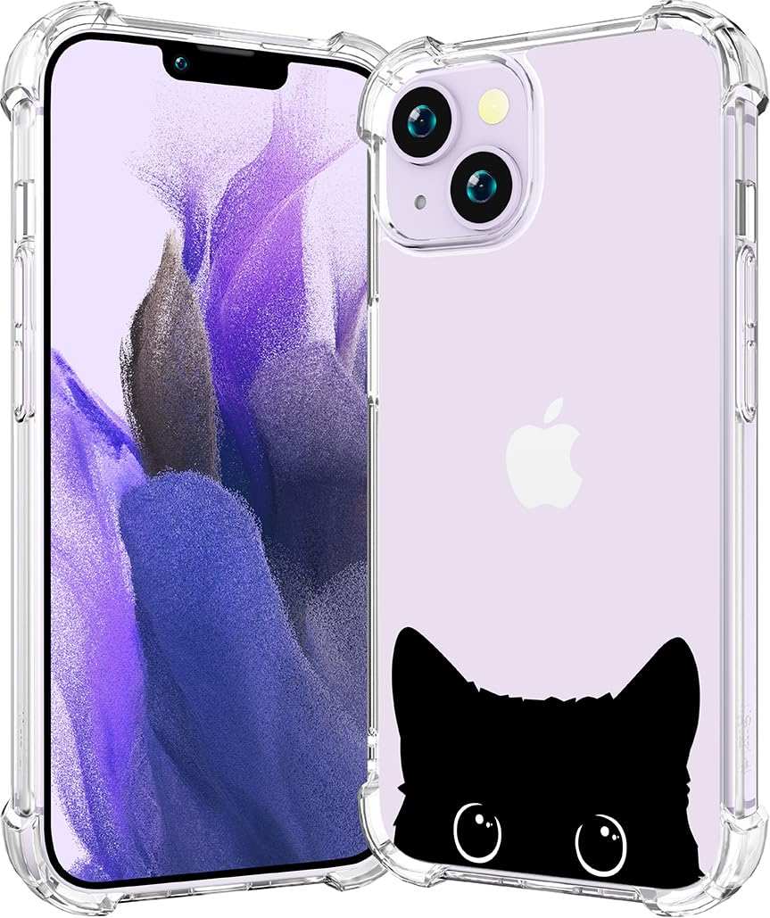 For Iphone 14 Case Clear With Design Cat   Ccfuncase Cover Compatible With Iphone 14 6.1 In Black Cat Ears Lovely Kawaii Design