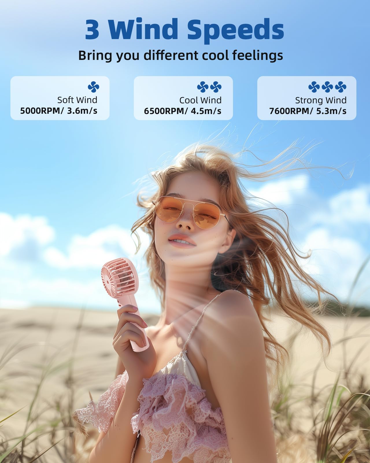 Edvision 2 Pack Mini Handheld Fan, Powerful Portable Fan 3 Speeds, Usb Rechargeable Small Hand Fan, Personal Fan Battery Operate