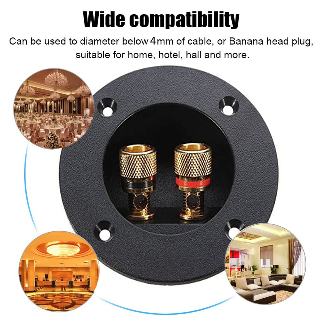 Bluecell 1 Pair 3 Inch Double Binding Round Gold Plate Push Spring Loaded Jacks Speaker Box Terminal Cup
