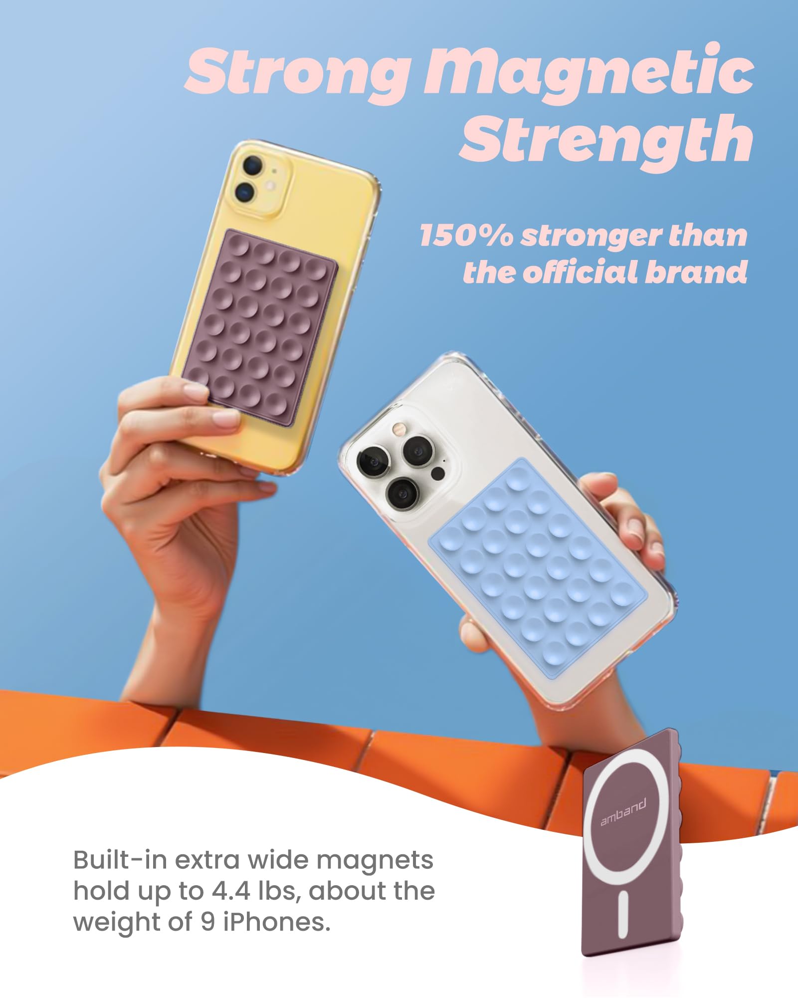 Amband Magnetic Suction Phone Mount For Magsafe Case, Silicone Cup Sticky Grip Holder For Iphone, Removable Hands-Free Selfie/Vi