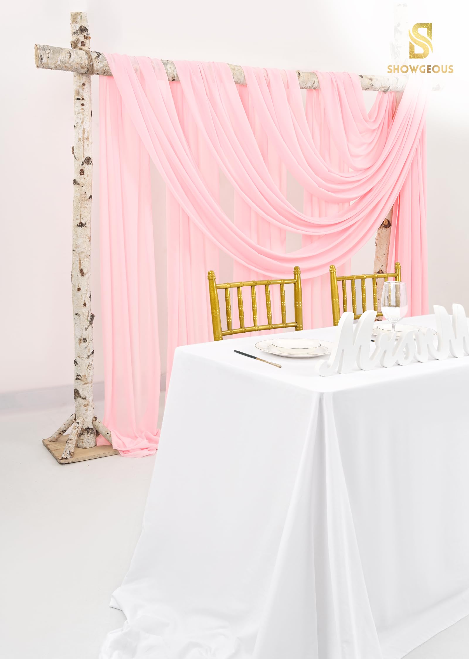 Wedding Arch Draping Fabric,4 Panels 28'' X20Ft Pink Wedding Arch Drapes For Ceremony Chiffon Fabric Drapes Arbor Drapery Weddin