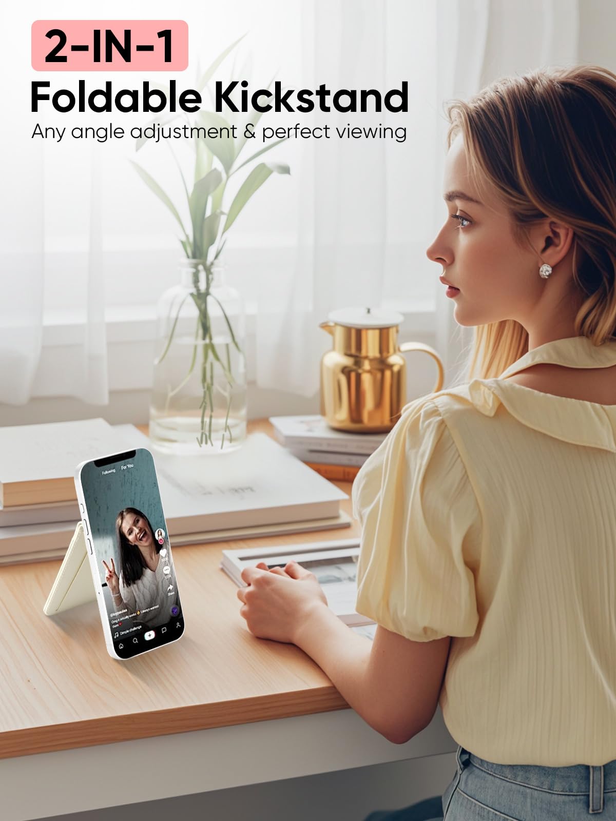 Topmade Phone Card Holder, Leather Phone Wallet Stick On With Stand, Open Id Window, 3M Adhesive Credit Card Holder For Back Of