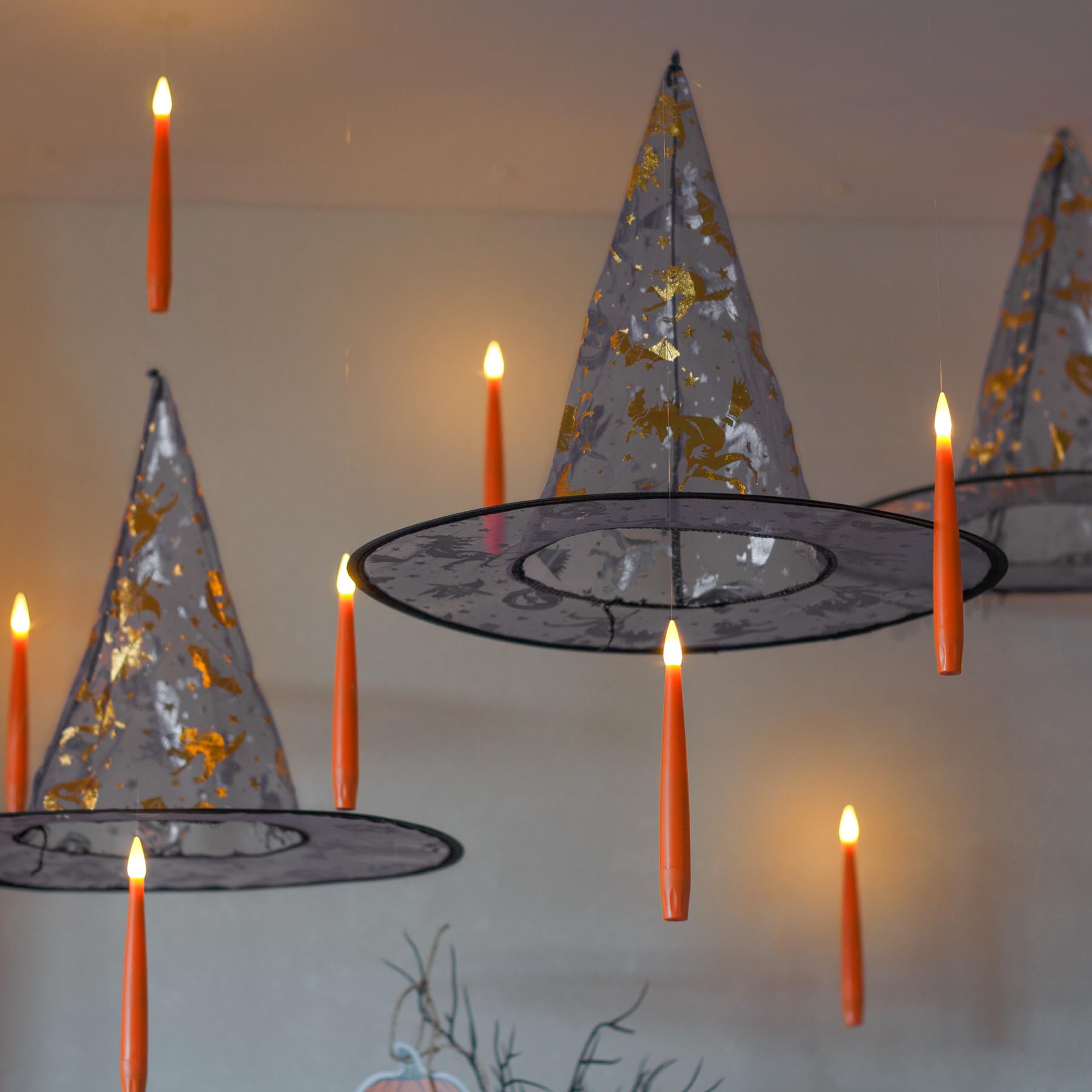 Zevanor Orange Floating Candles With Remote, 6    Flameless Flickering Hanging Candles With Timer Function, Battery Operated Led