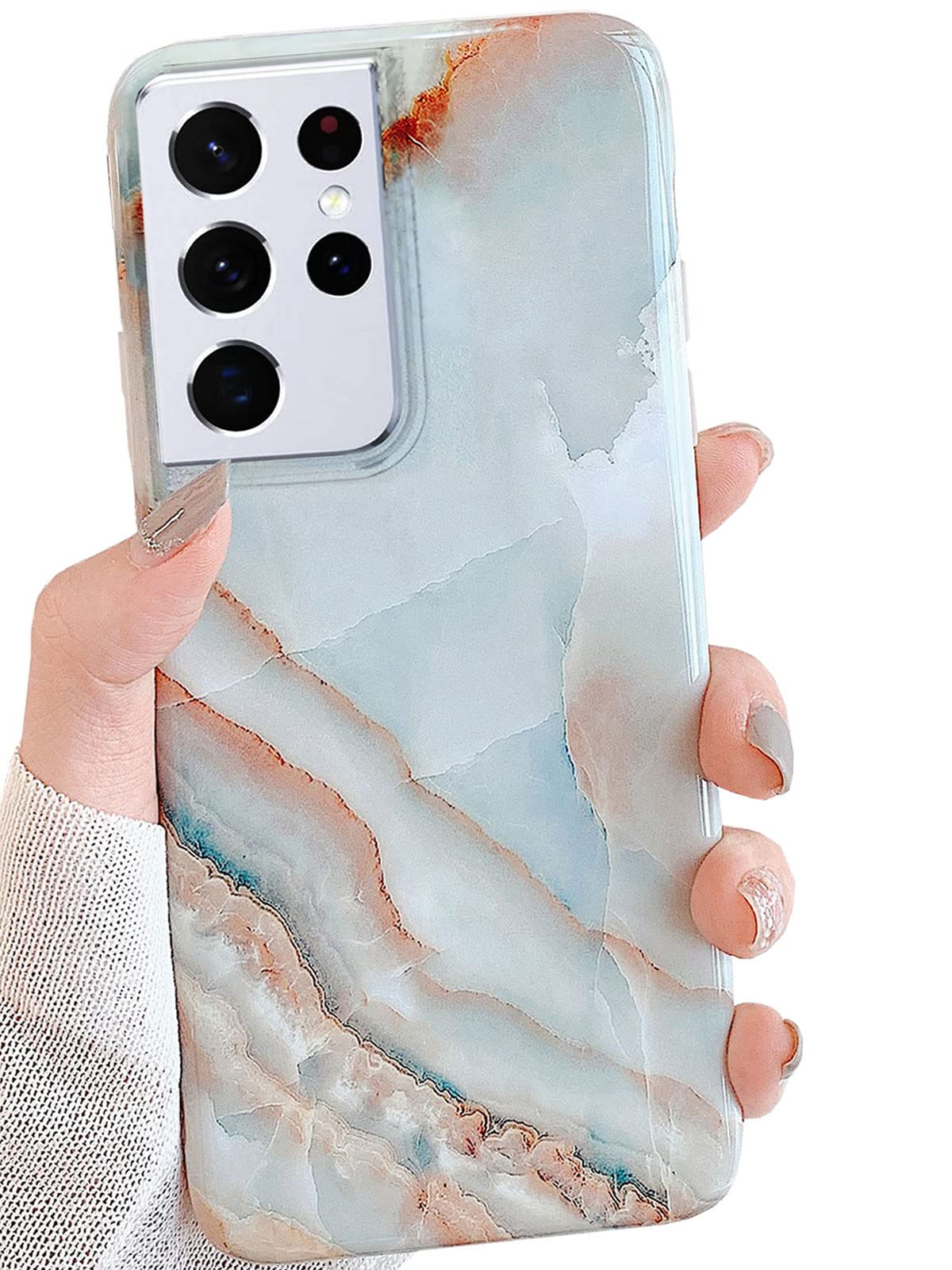 J.West Galaxy S21 Ultra Case 6.8 Inch, Luxury Grey Marble Design Stone Pattern Slim Thin Soft Rubber Silicone Protective Phone C